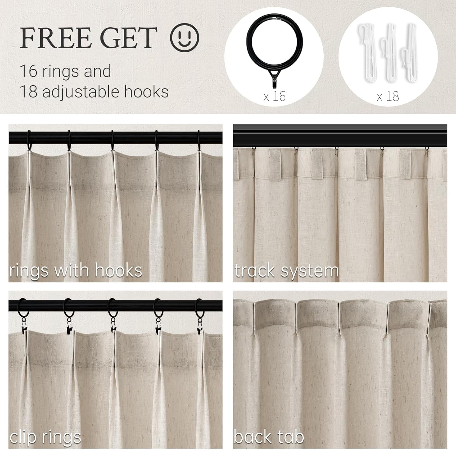 Topfinel 102 Inch Curtains 1 Panels Set,One Packs Pinch Pleat Back Tab Linen Window Semi Sheer Privacy Thick Decorative Curtain Drapes for Living Room Bedroom,60x102 in Long,Oatmeal