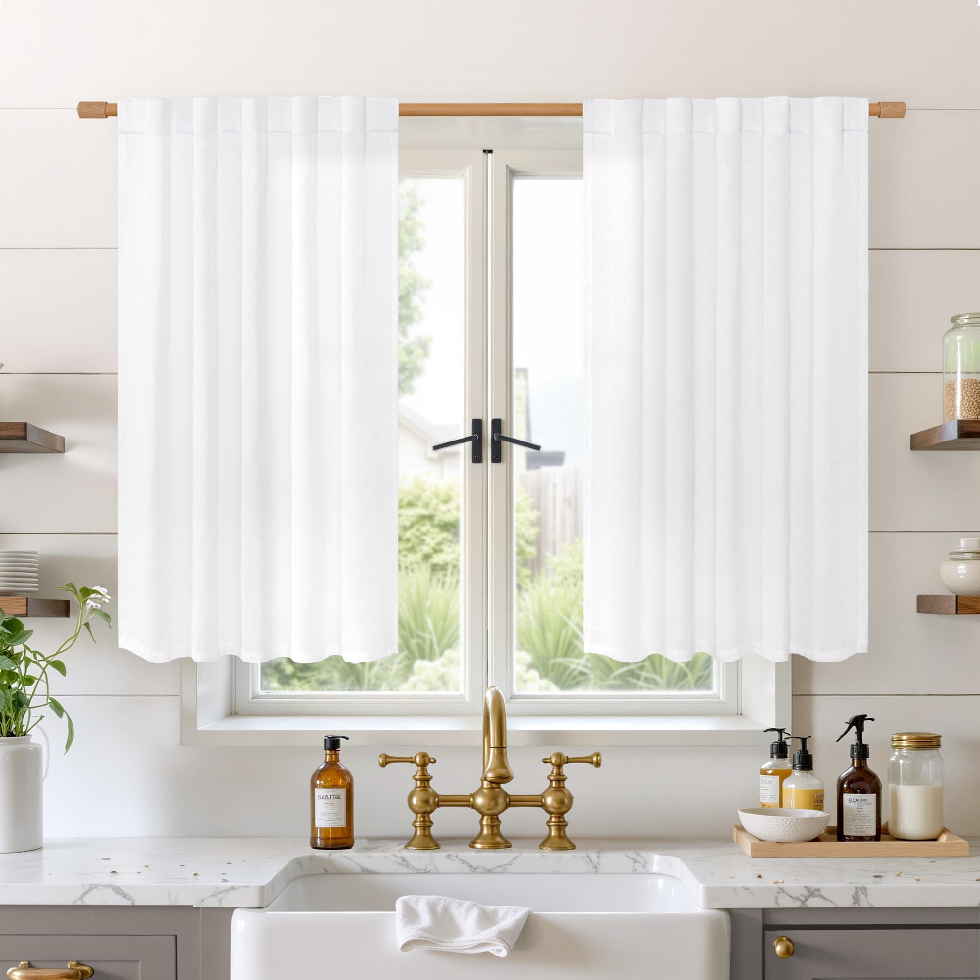 BGment Natural Linen Semi Sheer Curtains 96 Inch Length 2 Panels for Living Room, Beige Light Filtering Window Drapes with Rod Pocket Back Tab Extre Long for Dining Bedroom, 52 X 96 Inch