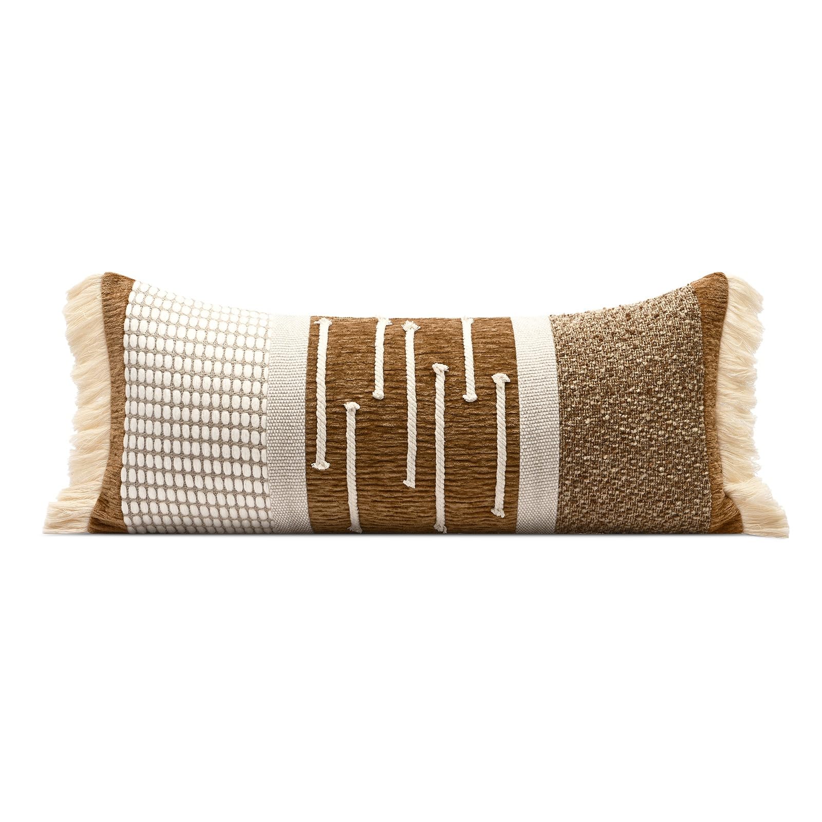 Dark Brown Tassel Decorative Throw Pillow Cover 20x20 Square Woven Textured Farmhouse Pillows Cushion Cases for Couch Bed Sofa Living Room Decor (Pack of 1)
