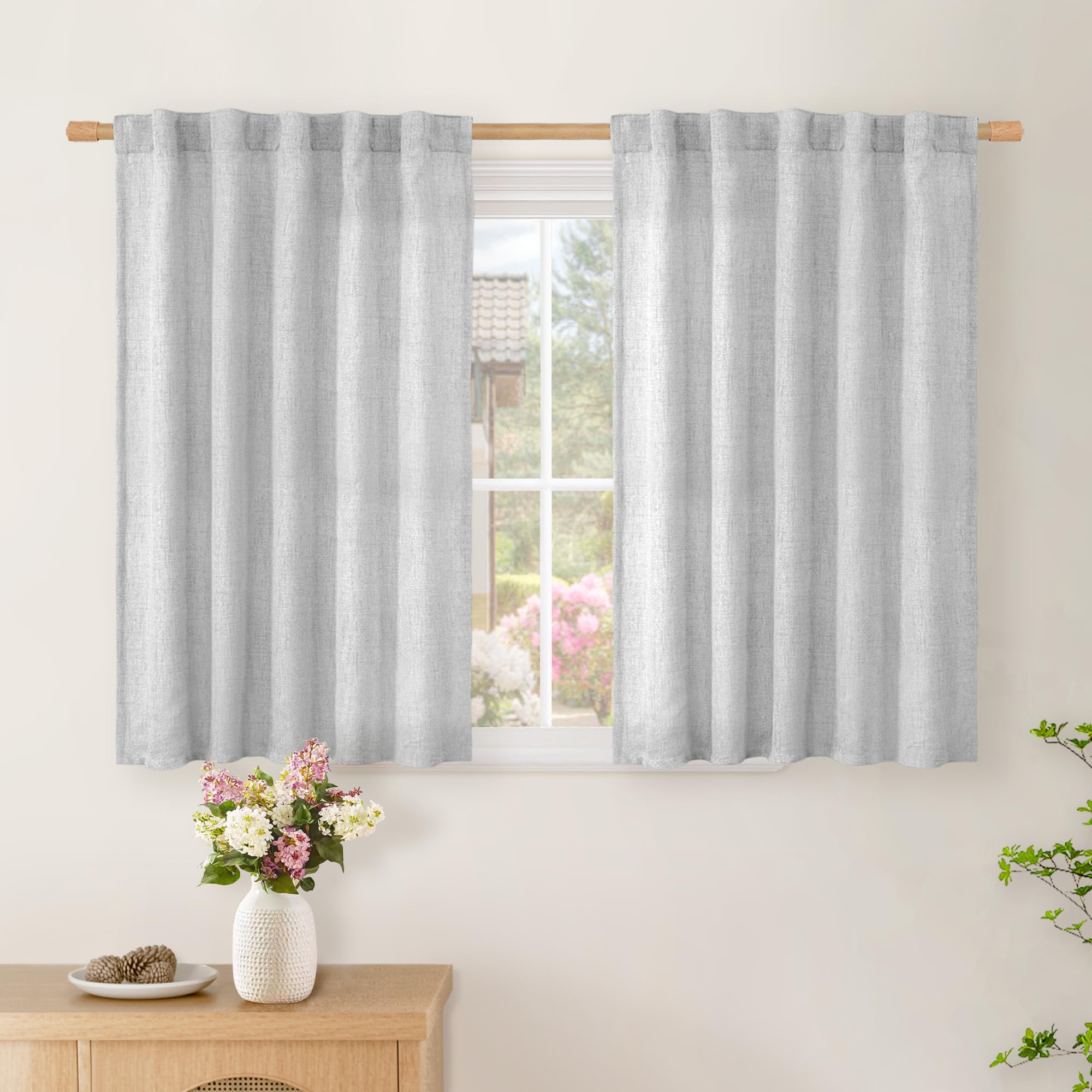 BGment Natural Linen Semi Sheer Curtains 96 Inch Length 2 Panels for Living Room, Beige Light Filtering Window Drapes with Rod Pocket Back Tab Extre Long for Dining Bedroom, 52 X 96 Inch