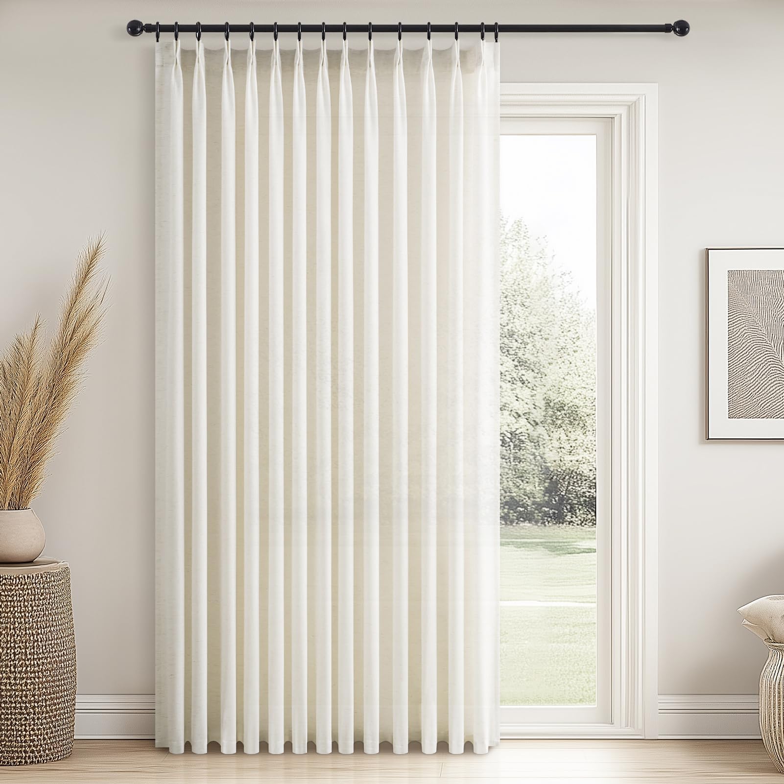 Topfinel 102 Inch Curtains 1 Panels Set,One Packs Pinch Pleat Back Tab Linen Window Semi Sheer Privacy Thick Decorative Curtain Drapes for Living Room Bedroom,60x102 in Long,Oatmeal