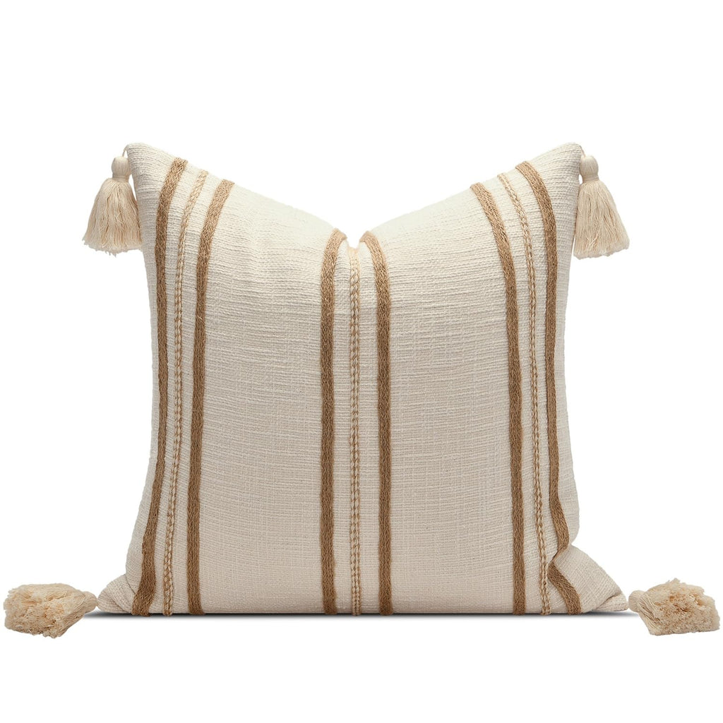 Dark Brown Tassel Decorative Throw Pillow Cover 20x20 Square Woven Textured Farmhouse Pillows Cushion Cases for Couch Bed Sofa Living Room Decor (Pack of 1)