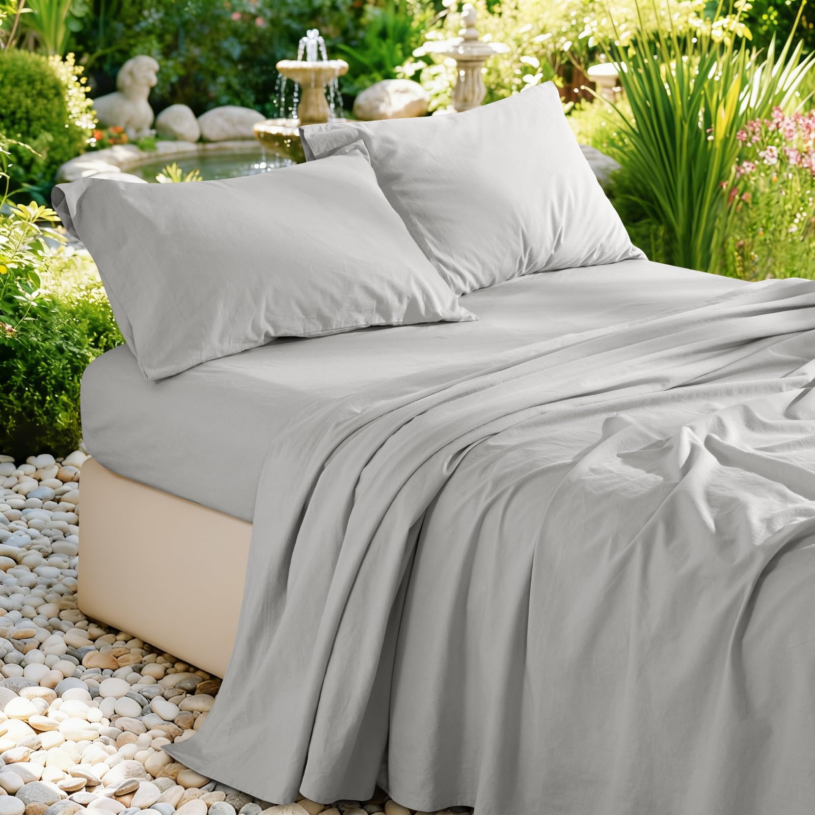 100% French Pure Linen Sheets Queen Size, Breathable, Soft and Durable Pure Linen Sheets, Anti-Tear Linen Bed Sheets, 16 Inch Deep Pocket - 4 PC (Linen,Queen)