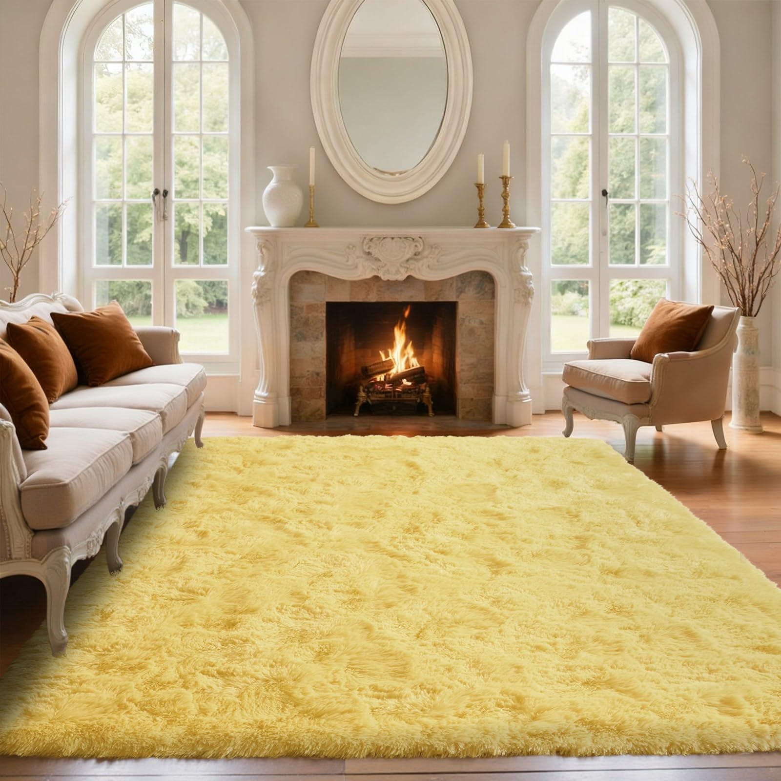 5×7ft Grey Fluffy Tie-Dyed Rug, Soft Shag Carpet for Home Decor