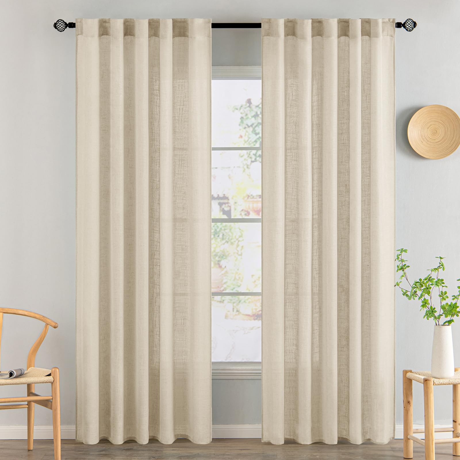 MIULEE Taupe Linen Curtains 84 Inch Length for Bedroom Living Room, Soft Thick Linen Textured Window Drapes Semi Sheer Light Filtering Back Tab Rod Pocket Burlap Look Farmhouse Country Decor, 2 Panels