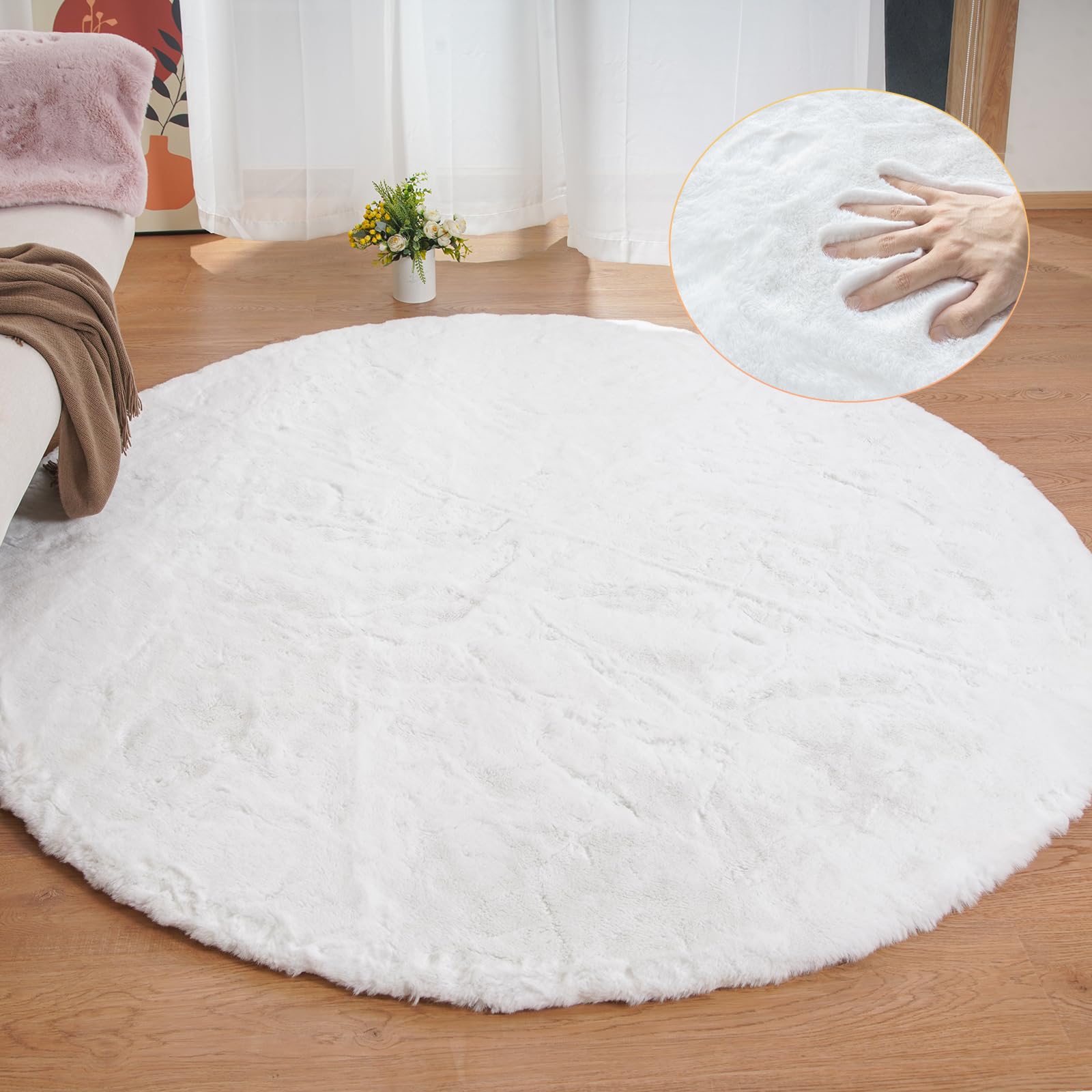 ORINOVA White Faux Rabbit Fluffy Fur Rugs for Bedroom Machine Washable Furry Area Rugs for Living Room Smal 2x4 Shag Runner Rug Nursery Rug