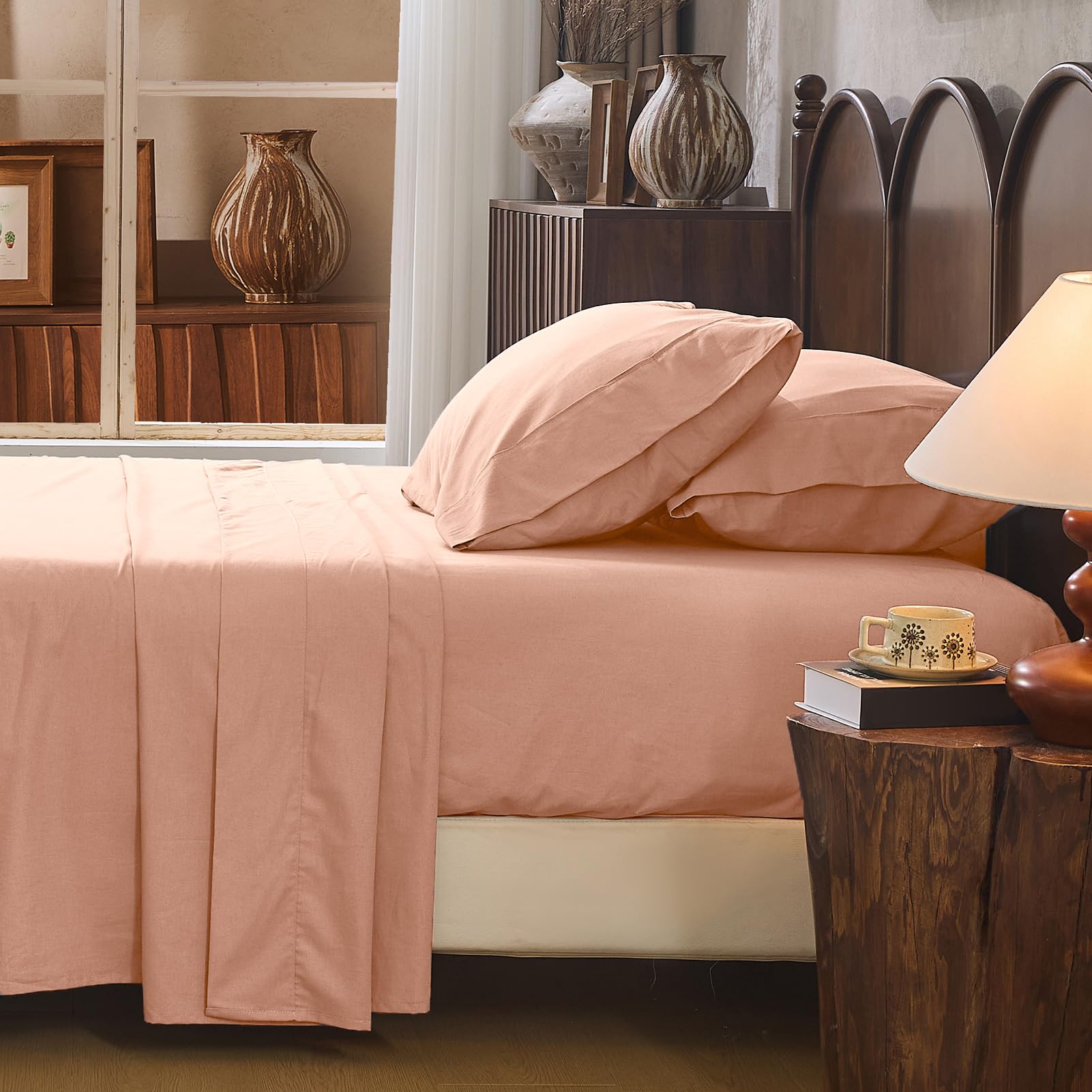100% Linen Sheets Queen Size,Breathable & Durable 4-Piece Bed Flax Sheet Set,Soft All-Season Bedding for Hot Sleepers 16" Deep Pocket Oeko-TEX Certified,（Queen, Dark Grey）