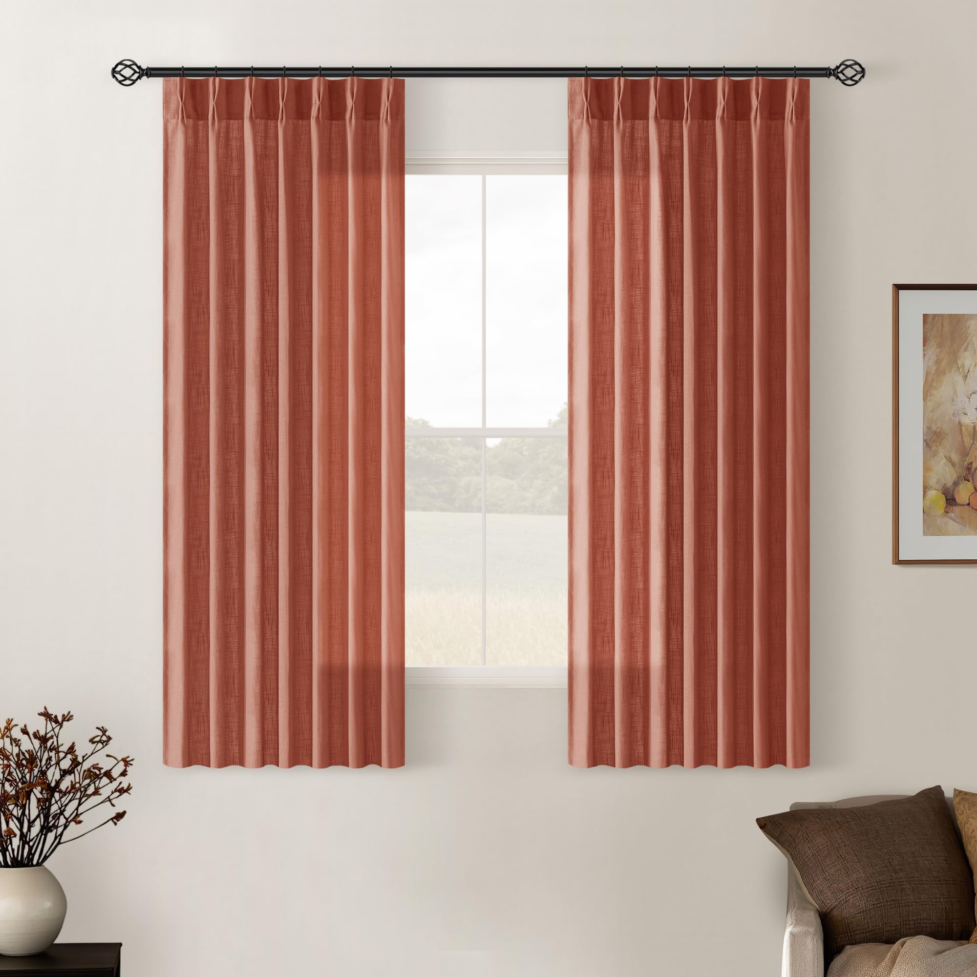 Dutch Cocoa Pinch Pleated Linen Curtains 84 Inches Long 60 Inch Width Linen Blend Light Filtering Window Curtains 84 Inch for Living Room Bedroom Patio Pinch Pleat Drapes Hooks Rings 1 Panel 60Wx84L