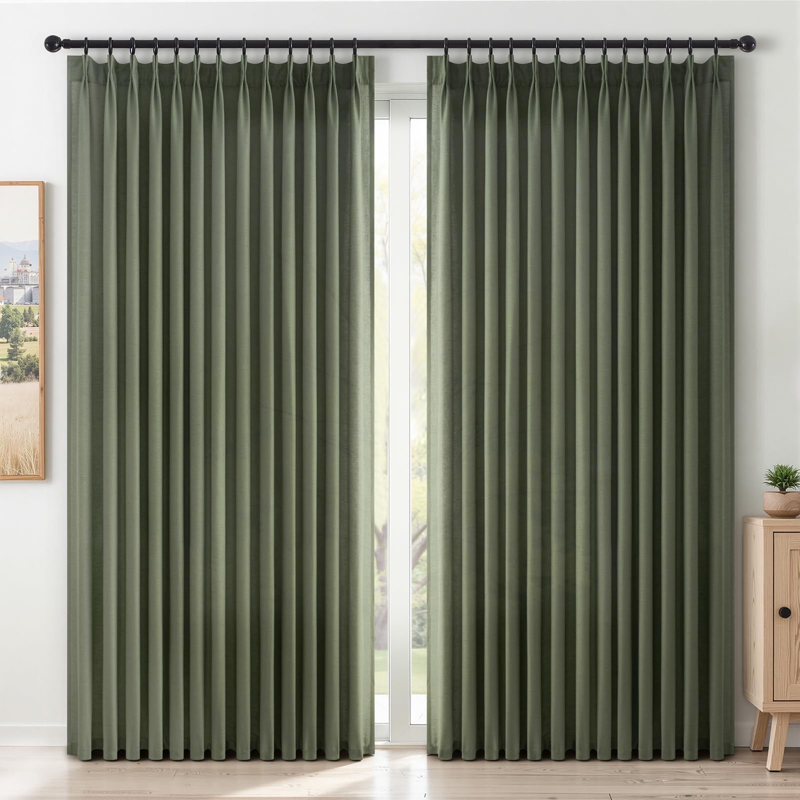Topfinel 102 Inch Curtains 1 Panels Set,One Packs Pinch Pleat Back Tab Linen Window Semi Sheer Privacy Thick Decorative Curtain Drapes for Living Room Bedroom,60x102 in Long,Oatmeal