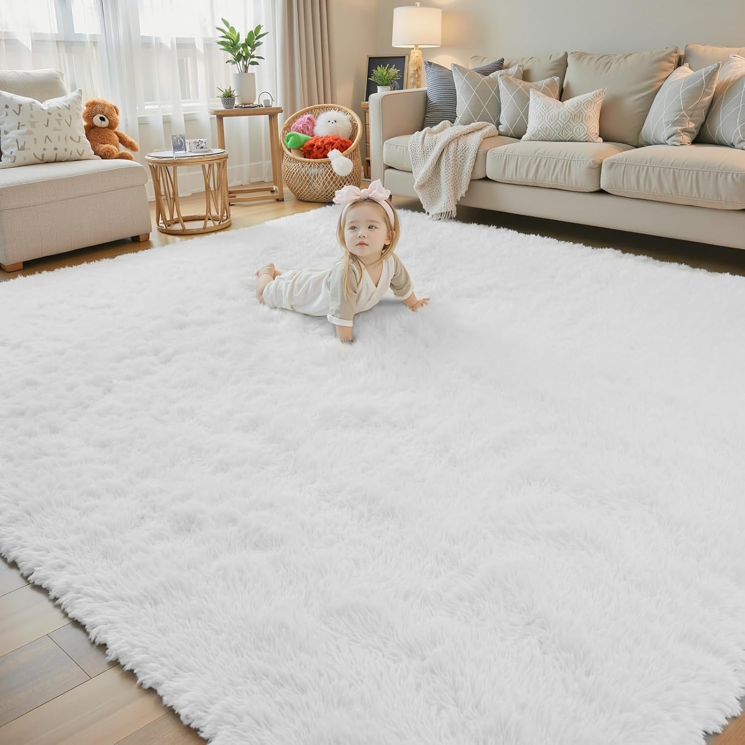 8x10 Area Rugs for Living Room Bedroom Fluffy, Large Area Rug Shag Shaggy Carpet Soft Plush Furry Bedside Rug, Area Rugs for Home Decor(8 x 10, Dark Blue Tie-Dyed)