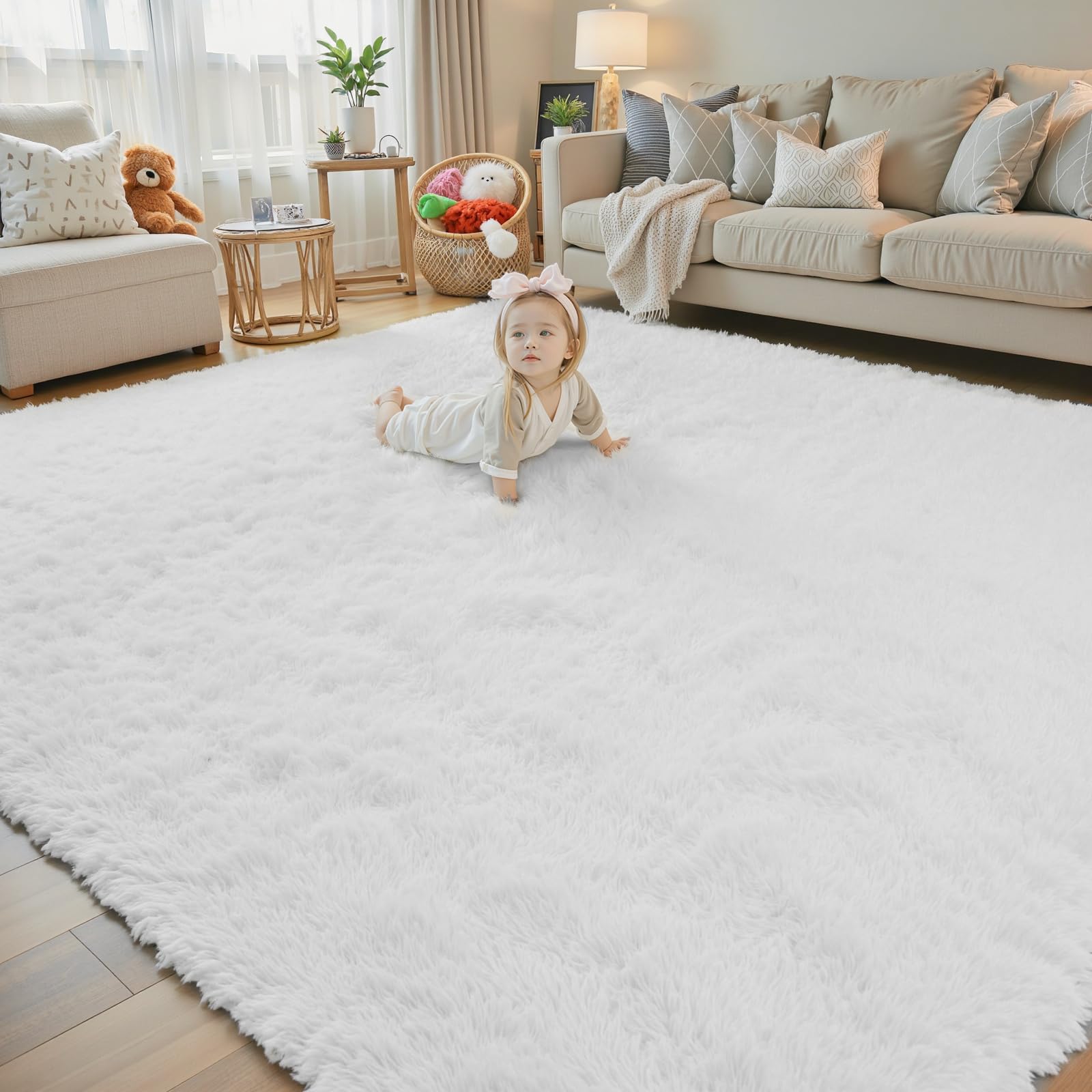 8x10 Area Rugs for Living Room Bedroom Fluffy, Large Area Rug Shag Shaggy Carpet Soft Plush Furry Bedside Rug, Area Rugs for Home Decor(8 x 10, Dark Blue Tie-Dyed)