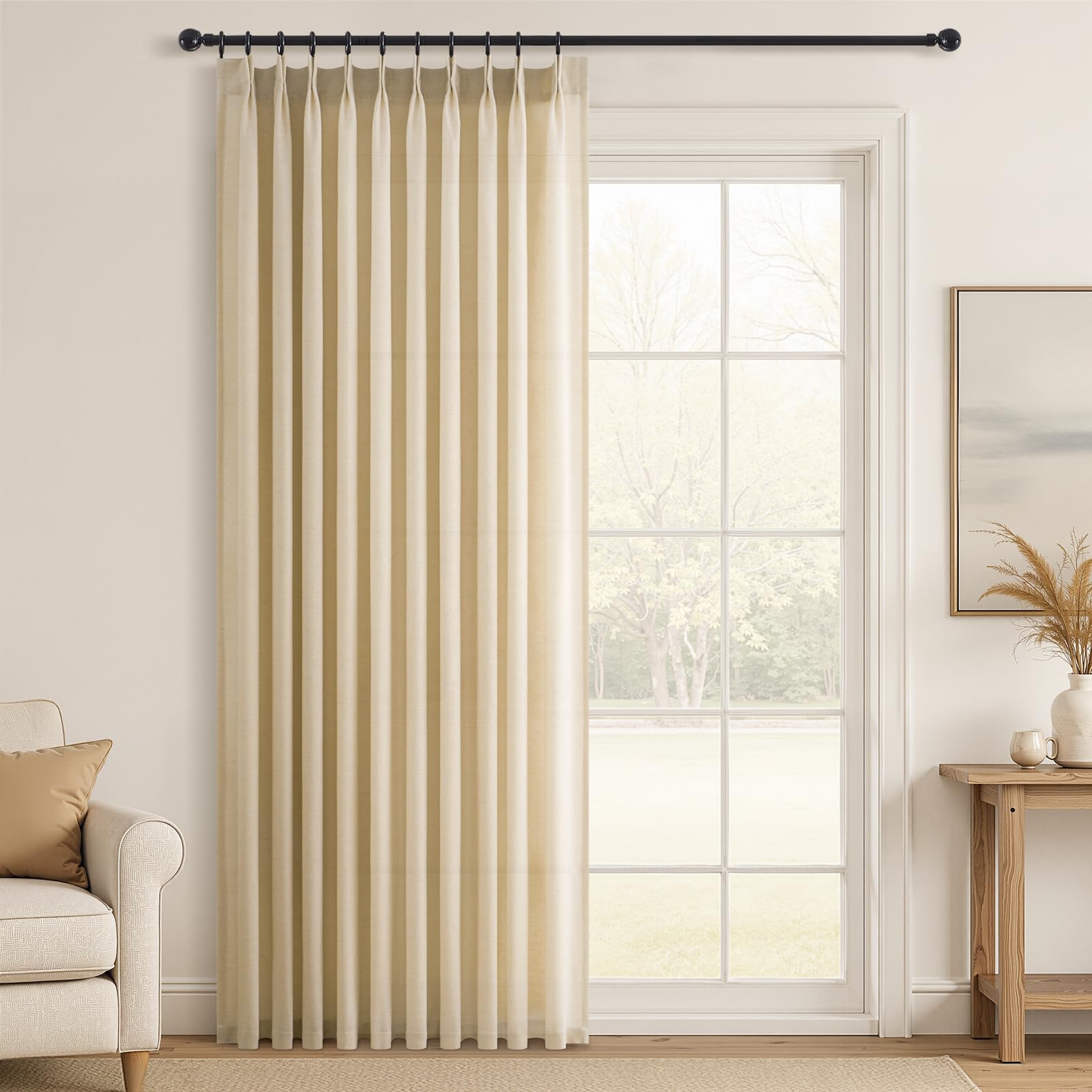 Topfinel 102 Inch Curtains 1 Panels Set,One Packs Pinch Pleat Back Tab Linen Window Semi Sheer Privacy Thick Decorative Curtain Drapes for Living Room Bedroom,60x102 in Long,Oatmeal