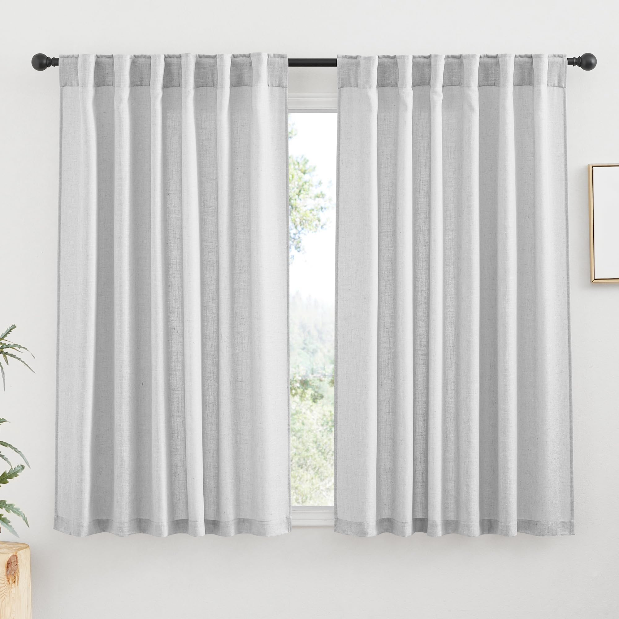 RYB HOME Linen Sheer Curtains and Drapes for Living Room 108 inches Length, Breathable Back Tab/Rod Pocket Semi Sheer Curtains, Oatmeal, W 52 x L 108 inches, 2 Panels Set