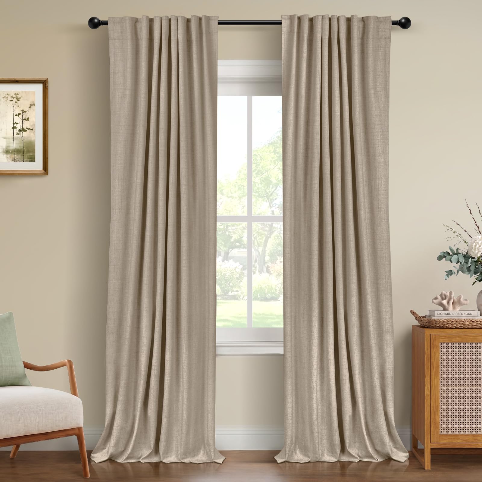 50×84" Cream Blackout Curtains, 2 Panels Thermal Insulated Drapes for Bedroom Living Room