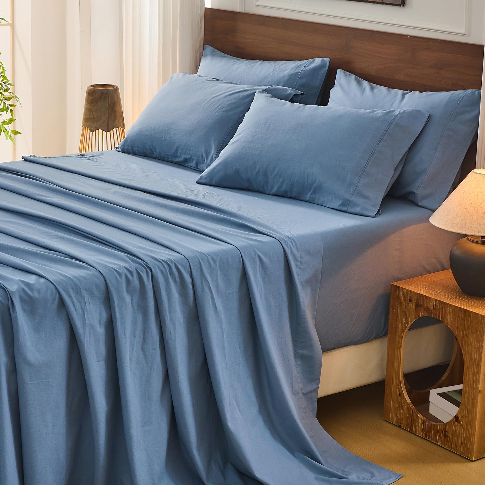 Bedlifes 100% French Pure Linen Sheets Queen Size Breathable and Cooling Flax Sheet Set Soft Durable and Moisture Wicking 16 Inch Deep Pocket-4 Piece(Queen,Linen)