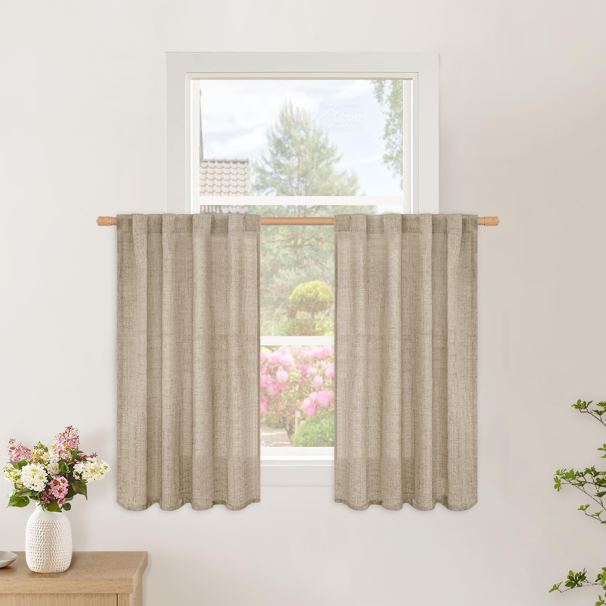 BGment Natural Linen Semi Sheer Curtains 96 Inch Length 2 Panels for Living Room, Beige Light Filtering Window Drapes with Rod Pocket Back Tab Extre Long for Dining Bedroom, 52 X 96 Inch