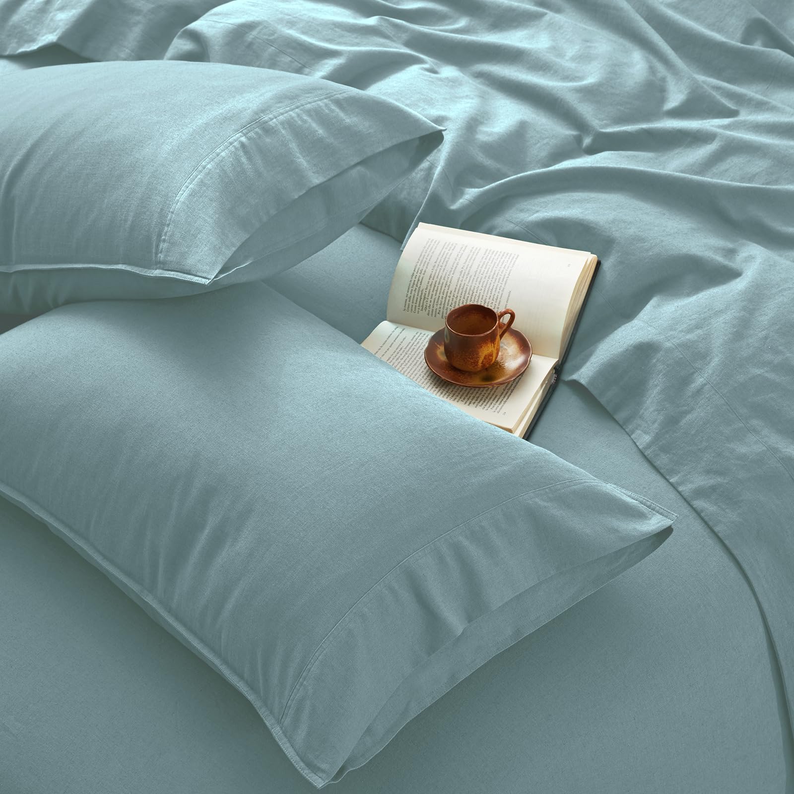 4Pcs Organic Linen Sheets King Size, 100% French Linen from Normandy, Tear-Resistant Natural Linen King Sheet Set with 16 Inch Deep Pocket, 1 Flat Sheet, 1 Fitted Sheet, 2 Pillowcases