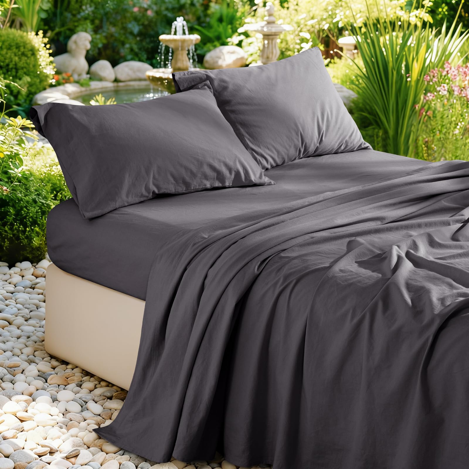 100% French Pure Linen Sheets Queen Size, Breathable, Soft and Durable Pure Linen Sheets, Anti-Tear Linen Bed Sheets, 16 Inch Deep Pocket - 4 PC (Linen,Queen)