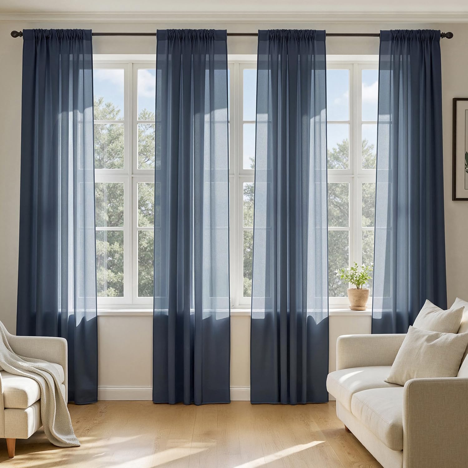 MIULEE Butter Cream Sheer Curtains 96 Inches Long, 4 Panels Set, Rod Pocket Voile Drapes Light Filtering and Semi Transparent, Elegant Window Treatments for Bedroom Living Room,42 x 96 Inches