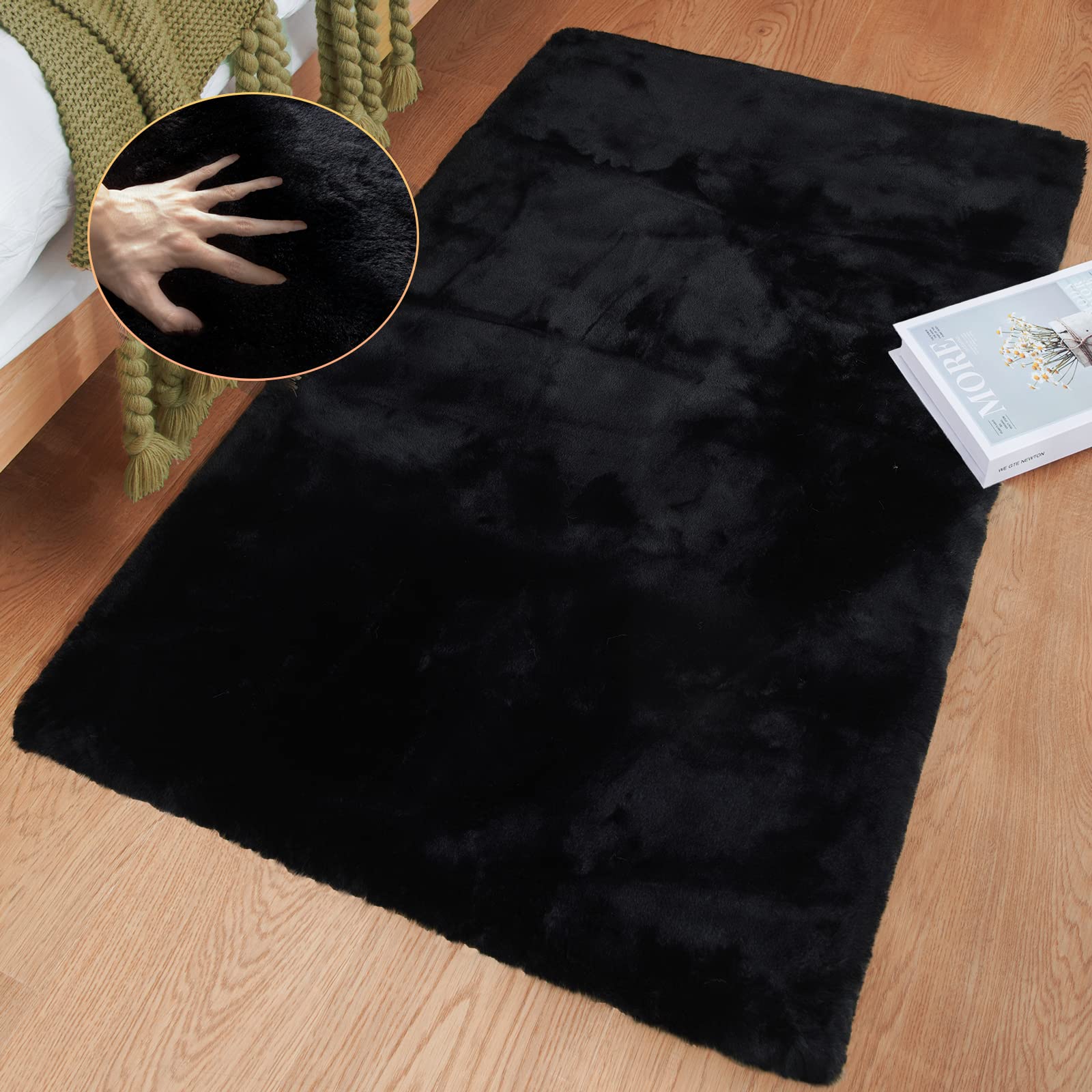 ORINOVA White Faux Rabbit Fluffy Fur Rugs for Bedroom Machine Washable Furry Area Rugs for Living Room Smal 2x4 Shag Runner Rug Nursery Rug