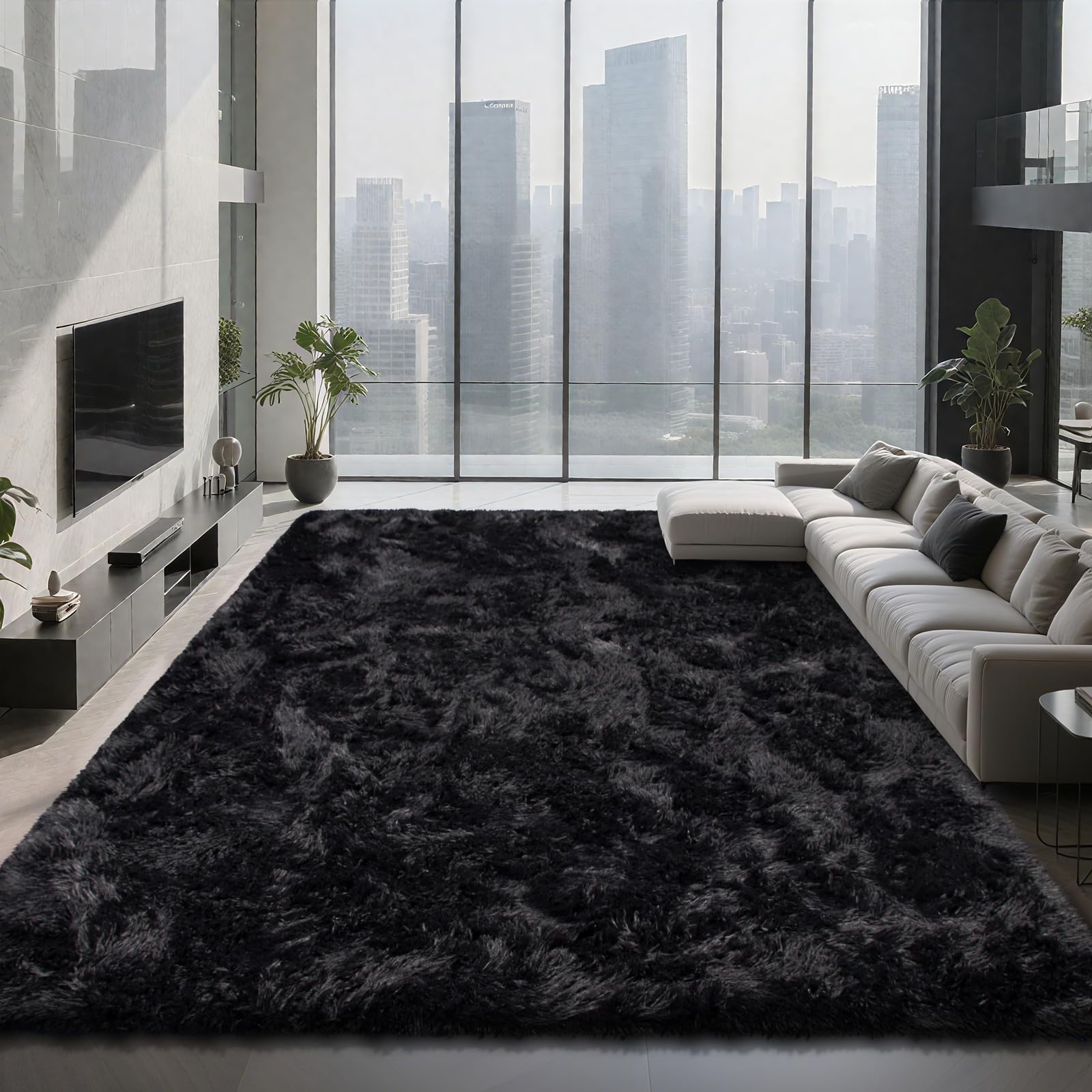 Shag Area Rugs for Bedroom Living Room,8X10 Ultra Soft Fluffy Area Rugs for Dorm, Indoor Carpet Nursery Rugs for Kids Girls Room Home Decor,Tie-Dye Grey