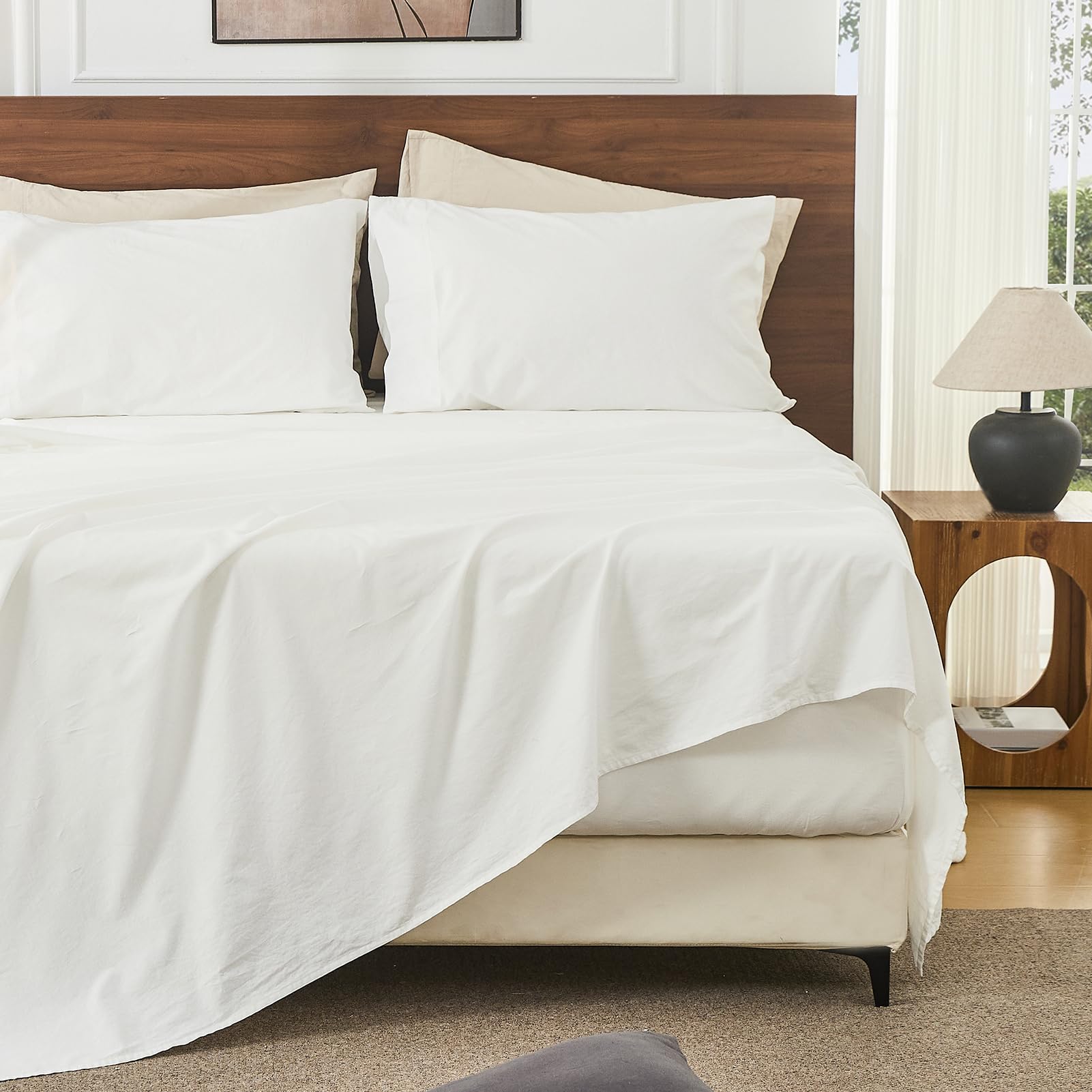 Bedlifes 100% French Pure Linen Sheets Queen Size Breathable and Cooling Flax Sheet Set Soft Durable and Moisture Wicking 16 Inch Deep Pocket-4 Piece(Queen,Linen)