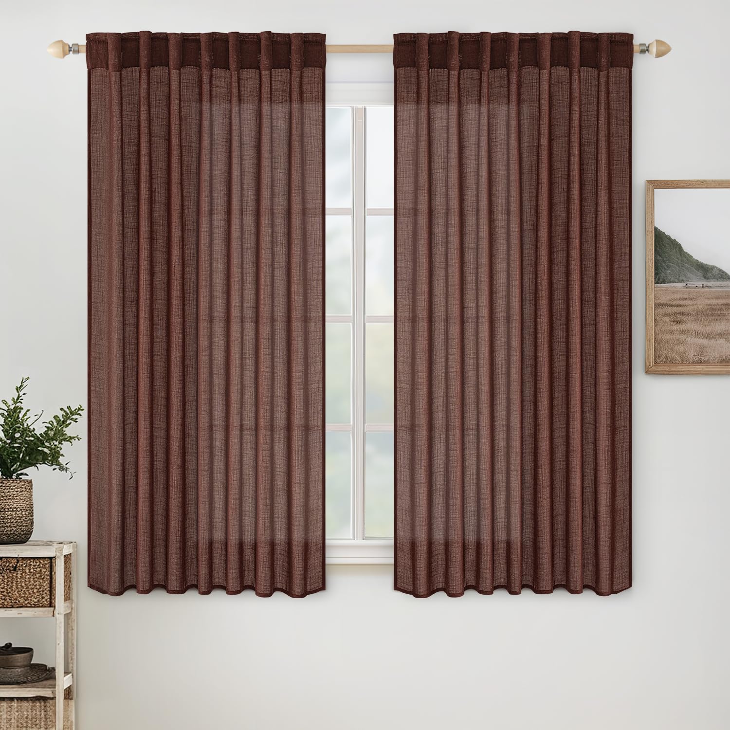 MIULEE Taupe Linen Curtains 84 Inch Length for Bedroom Living Room, Soft Thick Linen Textured Window Drapes Semi Sheer Light Filtering Back Tab Rod Pocket Burlap Look Farmhouse Country Decor, 2 Panels