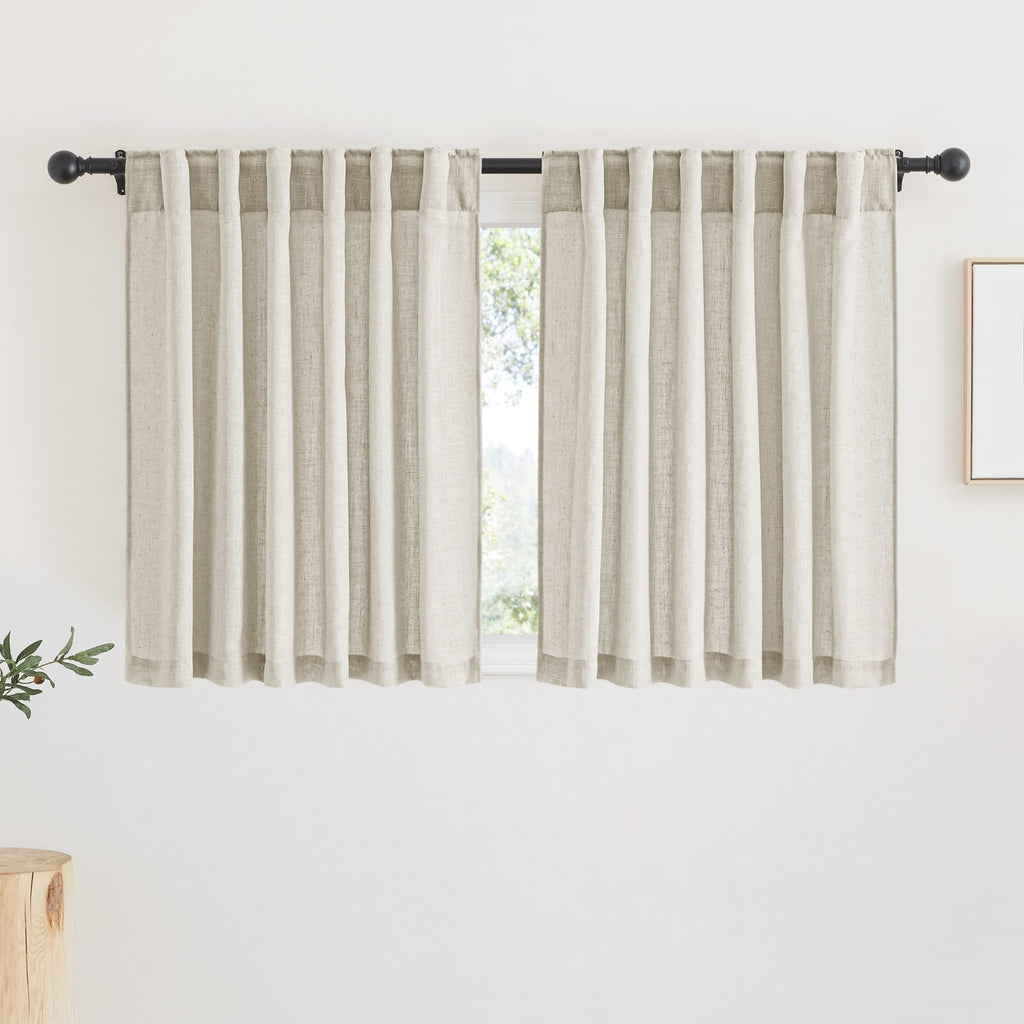 RYB HOME Linen Sheer Curtains and Drapes for Living Room 108 inches Length, Breathable Back Tab/Rod Pocket Semi Sheer Curtains, Oatmeal, W 52 x L 108 inches, 2 Panels Set