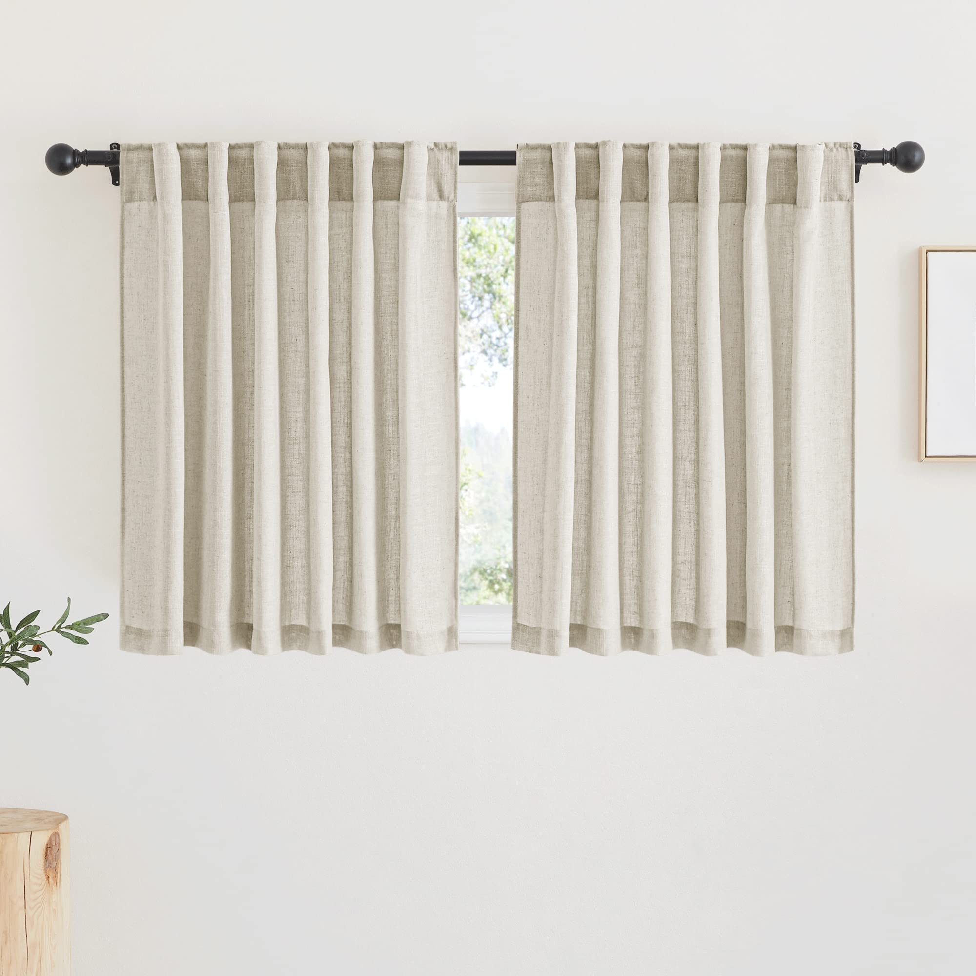 RYB HOME Linen Sheer Curtains and Drapes for Living Room 108 inches Length, Breathable Back Tab/Rod Pocket Semi Sheer Curtains, Oatmeal, W 52 x L 108 inches, 2 Panels Set