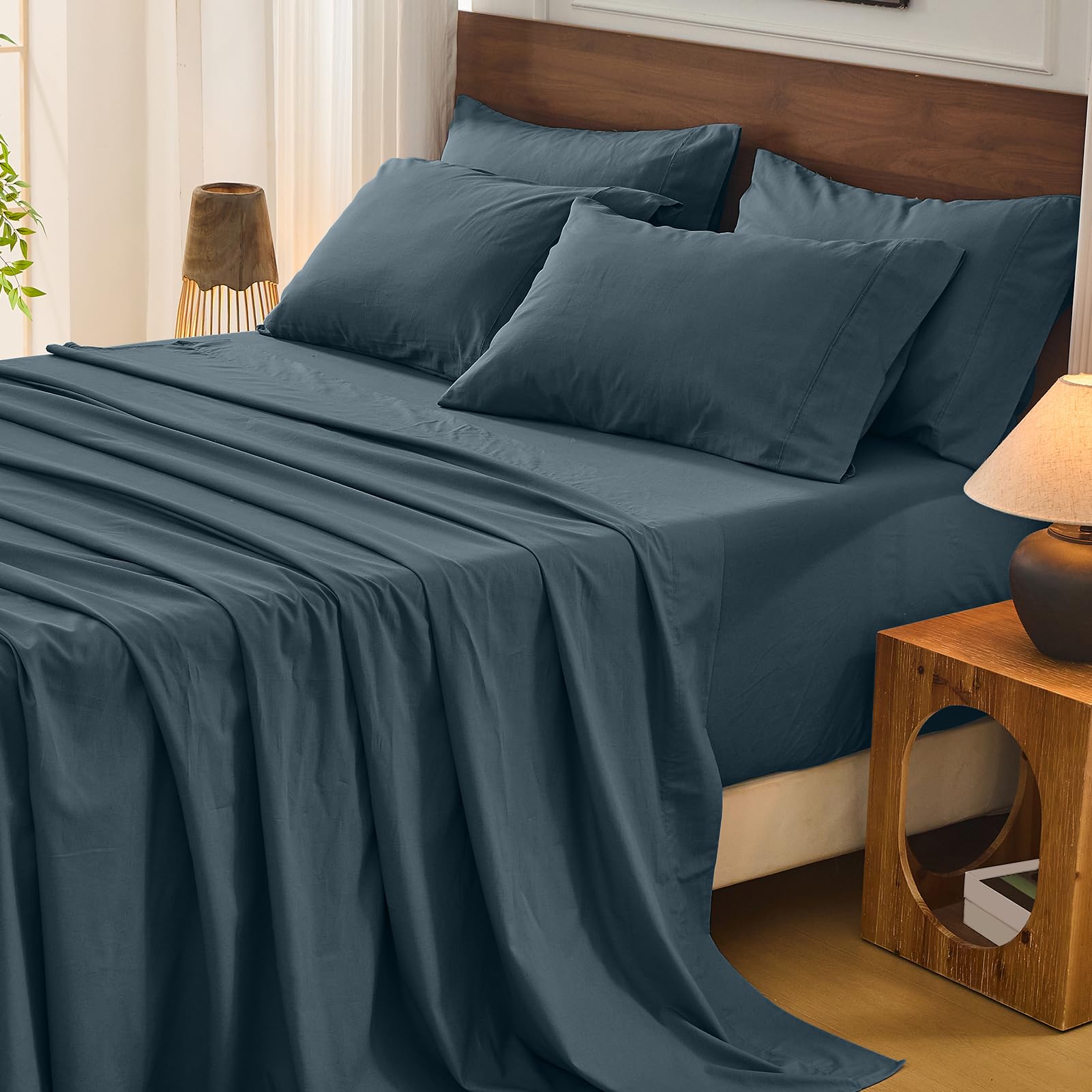 Bedlifes 100% French Pure Linen Sheets Queen Size Breathable and Cooling Flax Sheet Set Soft Durable and Moisture Wicking 16 Inch Deep Pocket-4 Piece(Queen,Linen)