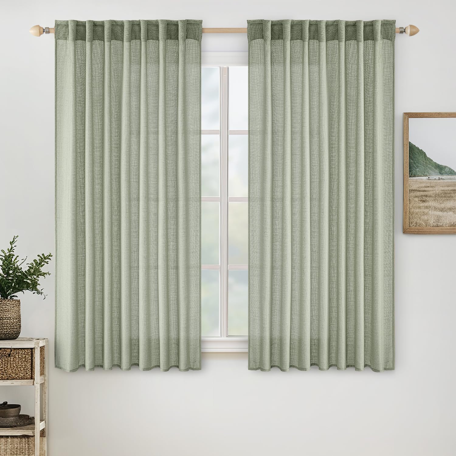 MIULEE Taupe Linen Curtains 84 Inch Length for Bedroom Living Room, Soft Thick Linen Textured Window Drapes Semi Sheer Light Filtering Back Tab Rod Pocket Burlap Look Farmhouse Country Decor, 2 Panels