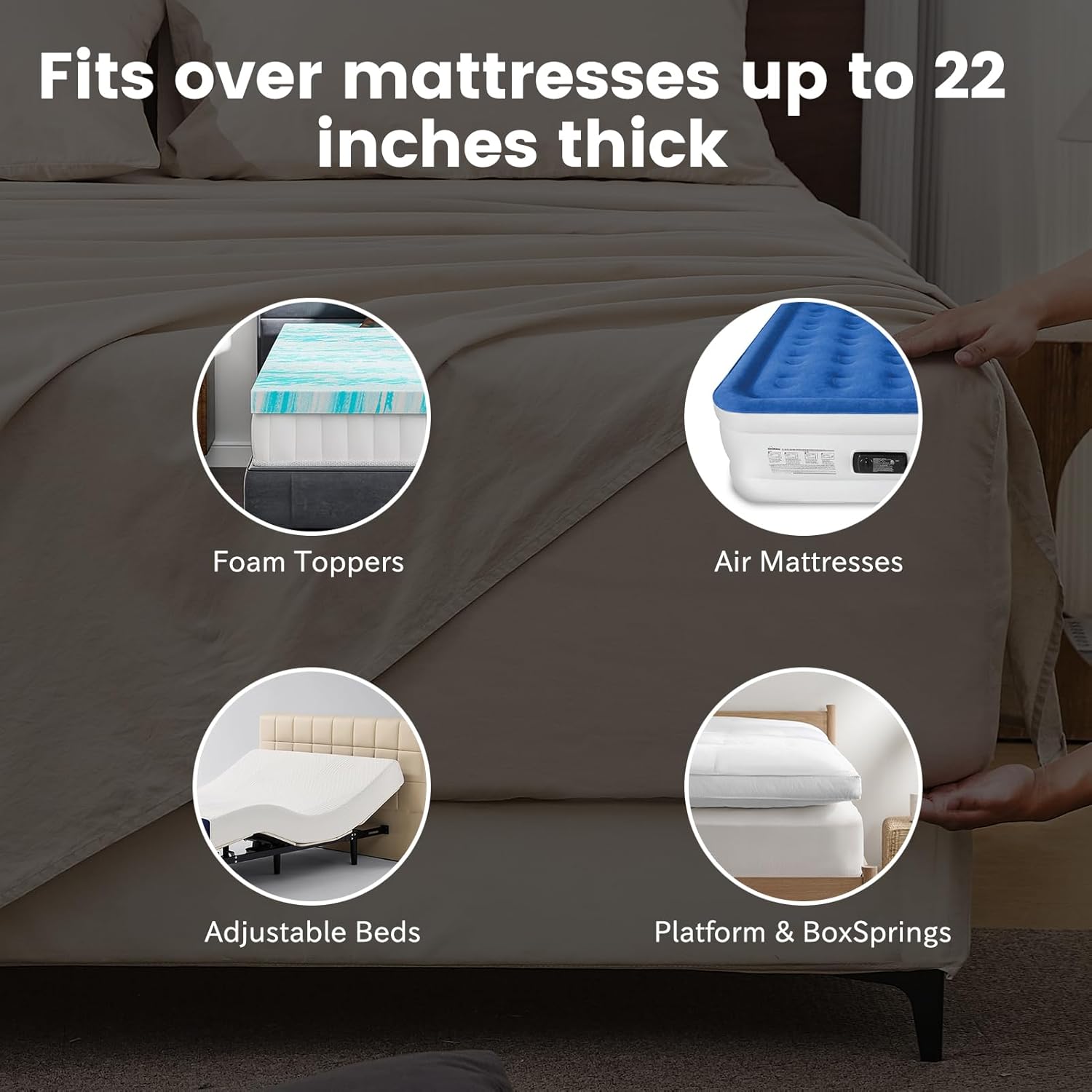 Bedlifes 100% French Linen Sheets Queen Size 18-24”Extra Deep Pocket 4-Piece Set Breathable & Moisture-Wicking,Soft & Durable Sheets for Thick Mattresses(Linen)