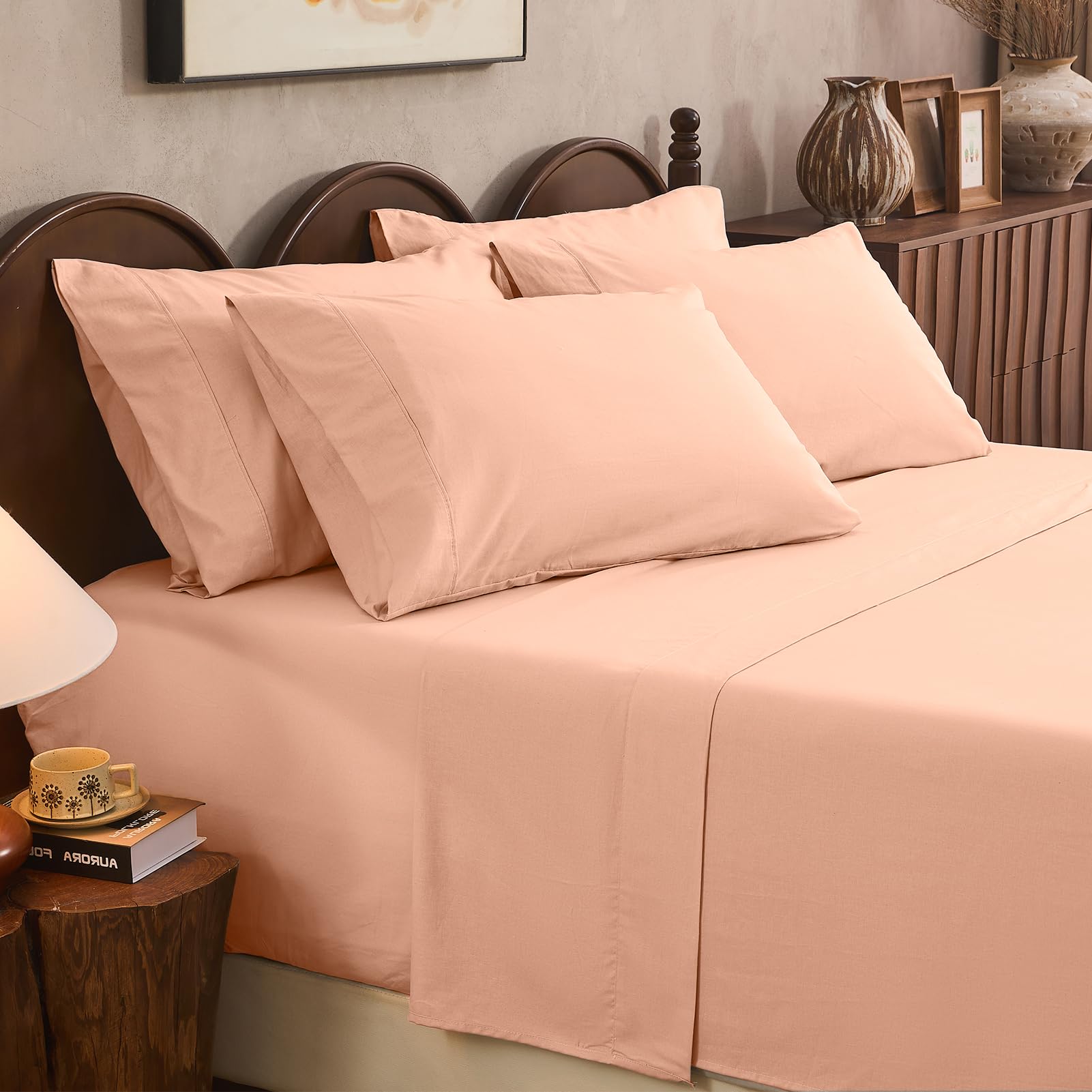 King 100% Linen 4-Piece Sheet Set, Breathable All-Season Bedding