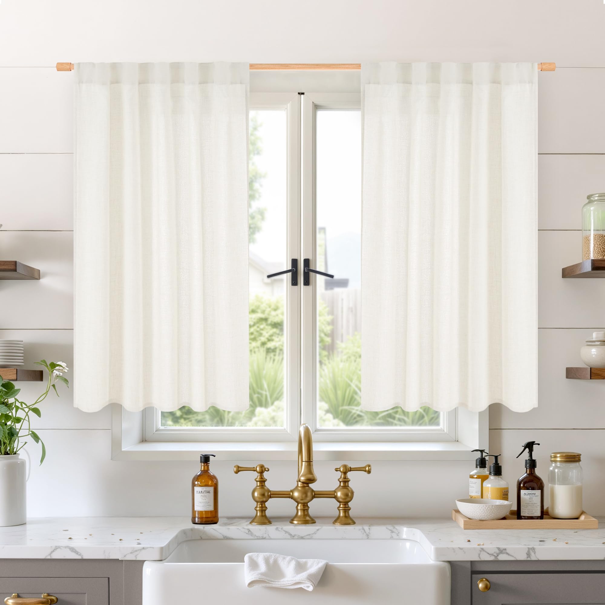 BGment Natural Linen Semi Sheer Curtains 96 Inch Length 2 Panels for Living Room, Beige Light Filtering Window Drapes with Rod Pocket Back Tab Extre Long for Dining Bedroom, 52 X 96 Inch