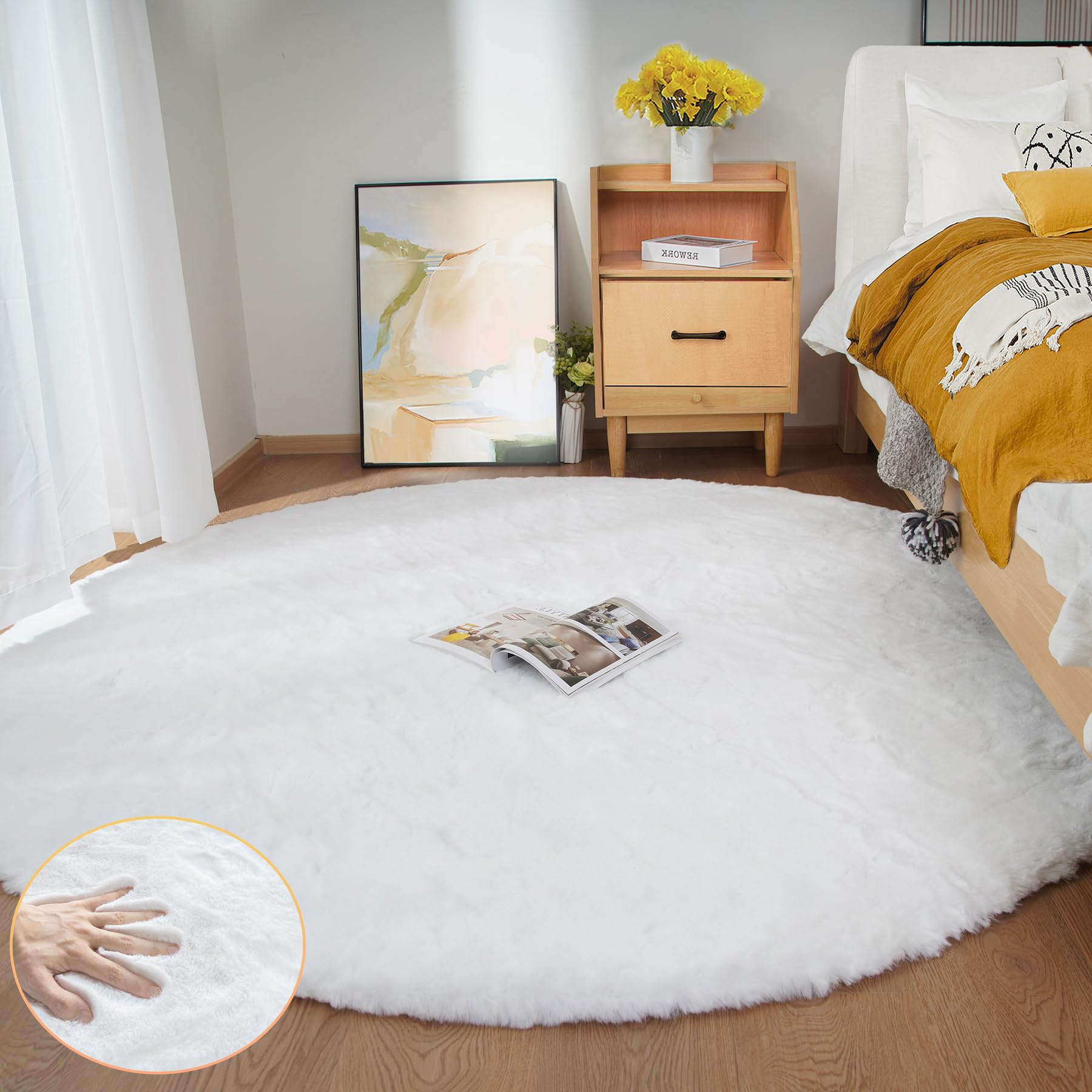 ORINOVA White Faux Rabbit Fluffy Fur Rugs for Bedroom Machine Washable Furry Area Rugs for Living Room Smal 2x4 Shag Runner Rug Nursery Rug