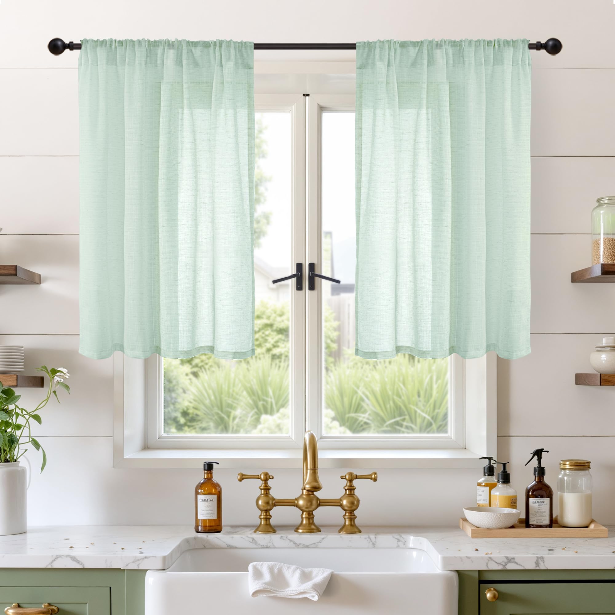 BGment 90 Inches Long Curtains Linen Semi Sheer, Light Filtering Window Treatments Drapes with Rod Pocket Lightweight for Living Room Bedroom, 2 Panels, 52 Inch Wide Each Panel