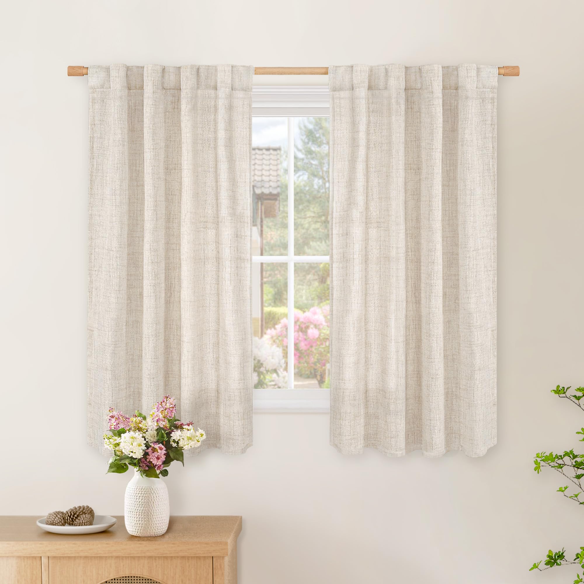 BGment Natural Linen Semi Sheer Curtains 96 Inch Length 2 Panels for Living Room, Beige Light Filtering Window Drapes with Rod Pocket Back Tab Extre Long for Dining Bedroom, 52 X 96 Inch