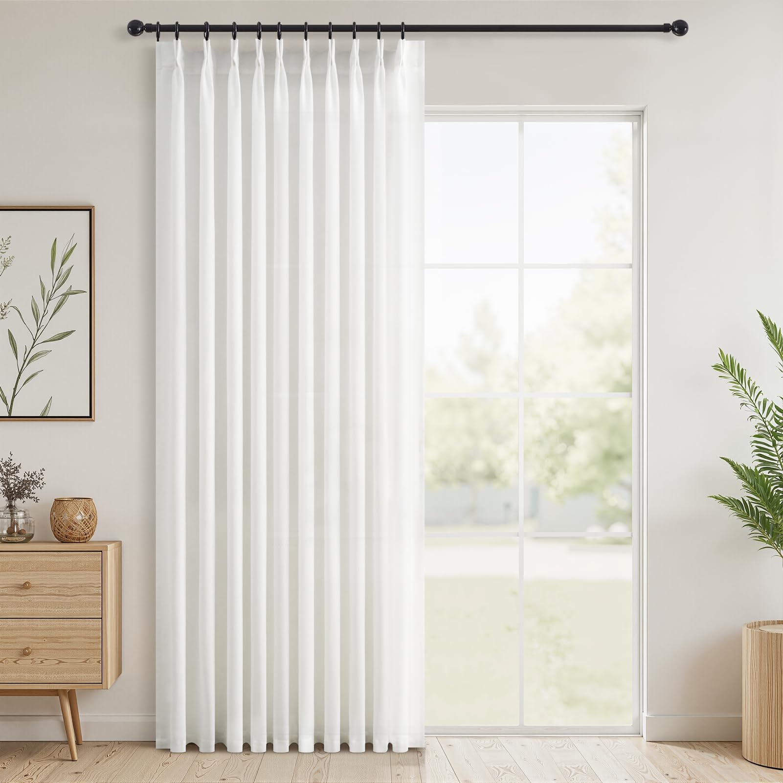 Topfinel 102 Inch Curtains 1 Panels Set,One Packs Pinch Pleat Back Tab Linen Window Semi Sheer Privacy Thick Decorative Curtain Drapes for Living Room Bedroom,60x102 in Long,Oatmeal