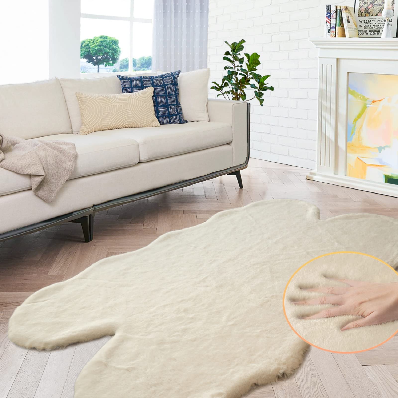 ORINOVA White Faux Rabbit Fluffy Fur Rugs for Bedroom Machine Washable Furry Area Rugs for Living Room Smal 2x4 Shag Runner Rug Nursery Rug