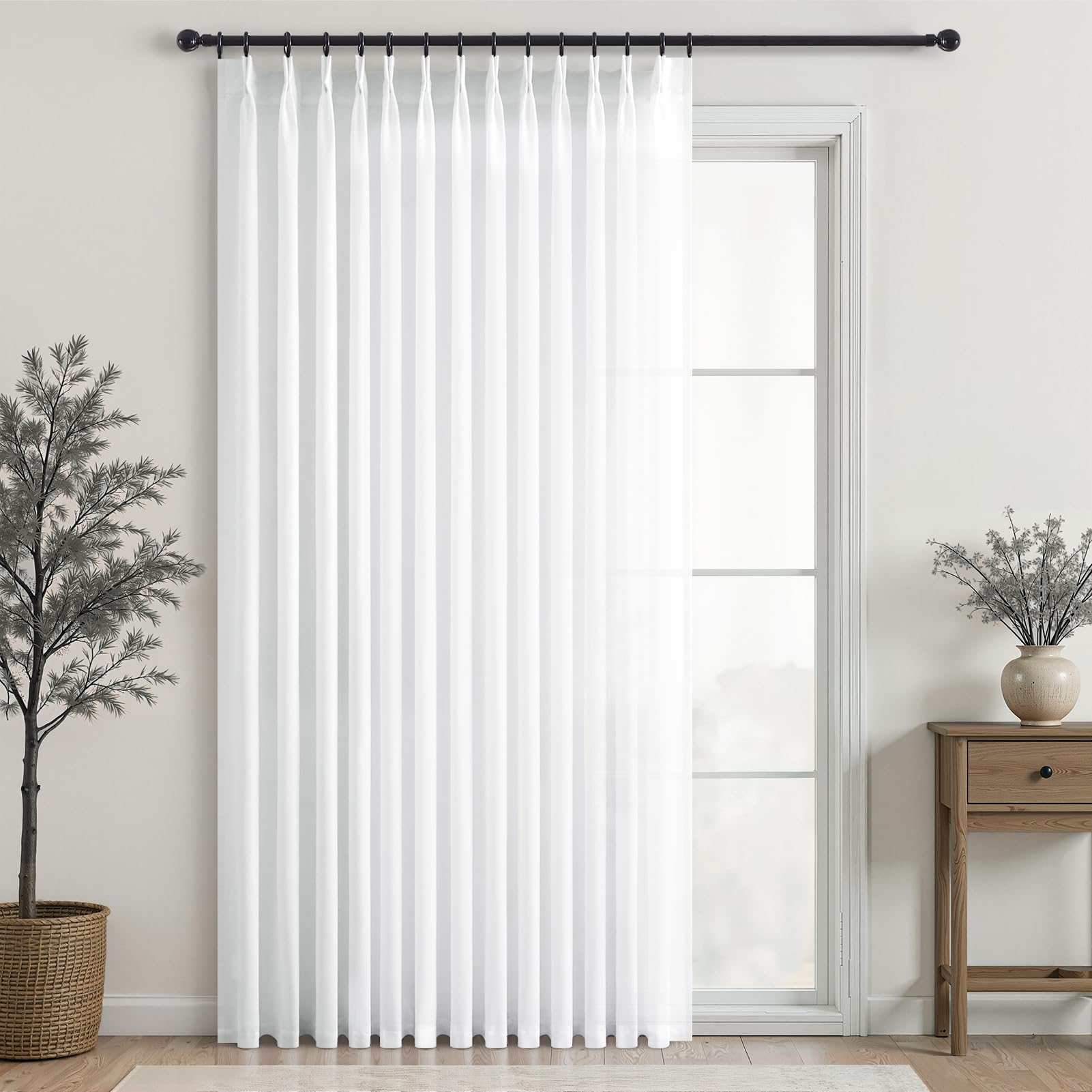 Topfinel 102 Inch Curtains 1 Panels Set,One Packs Pinch Pleat Back Tab Linen Window Semi Sheer Privacy Thick Decorative Curtain Drapes for Living Room Bedroom,60x102 in Long,Oatmeal