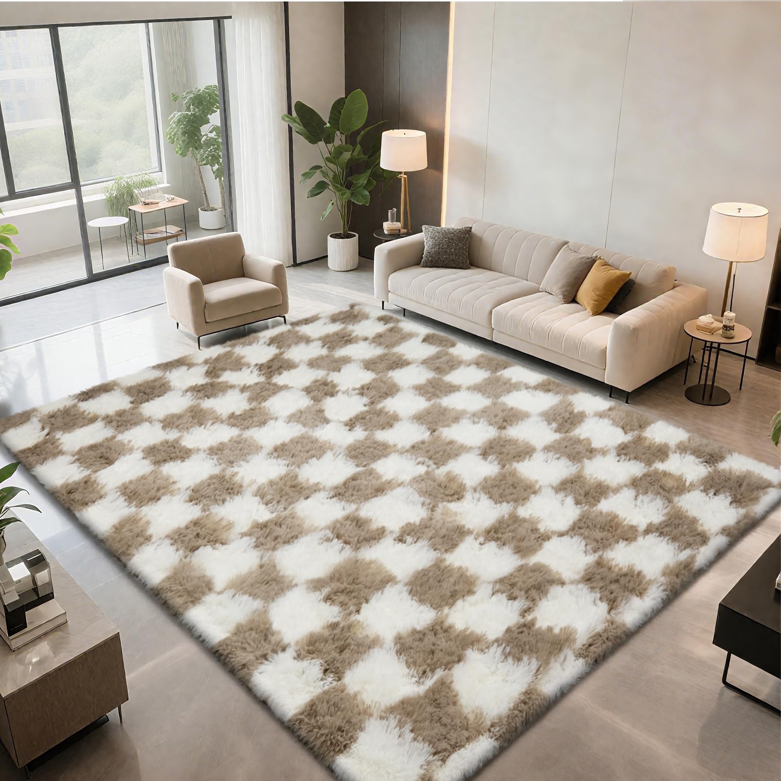 Shag Area Rugs for Bedroom Living Room,8X10 Ultra Soft Fluffy Area Rugs for Dorm, Indoor Carpet Nursery Rugs for Kids Girls Room Home Decor,Tie-Dye Grey
