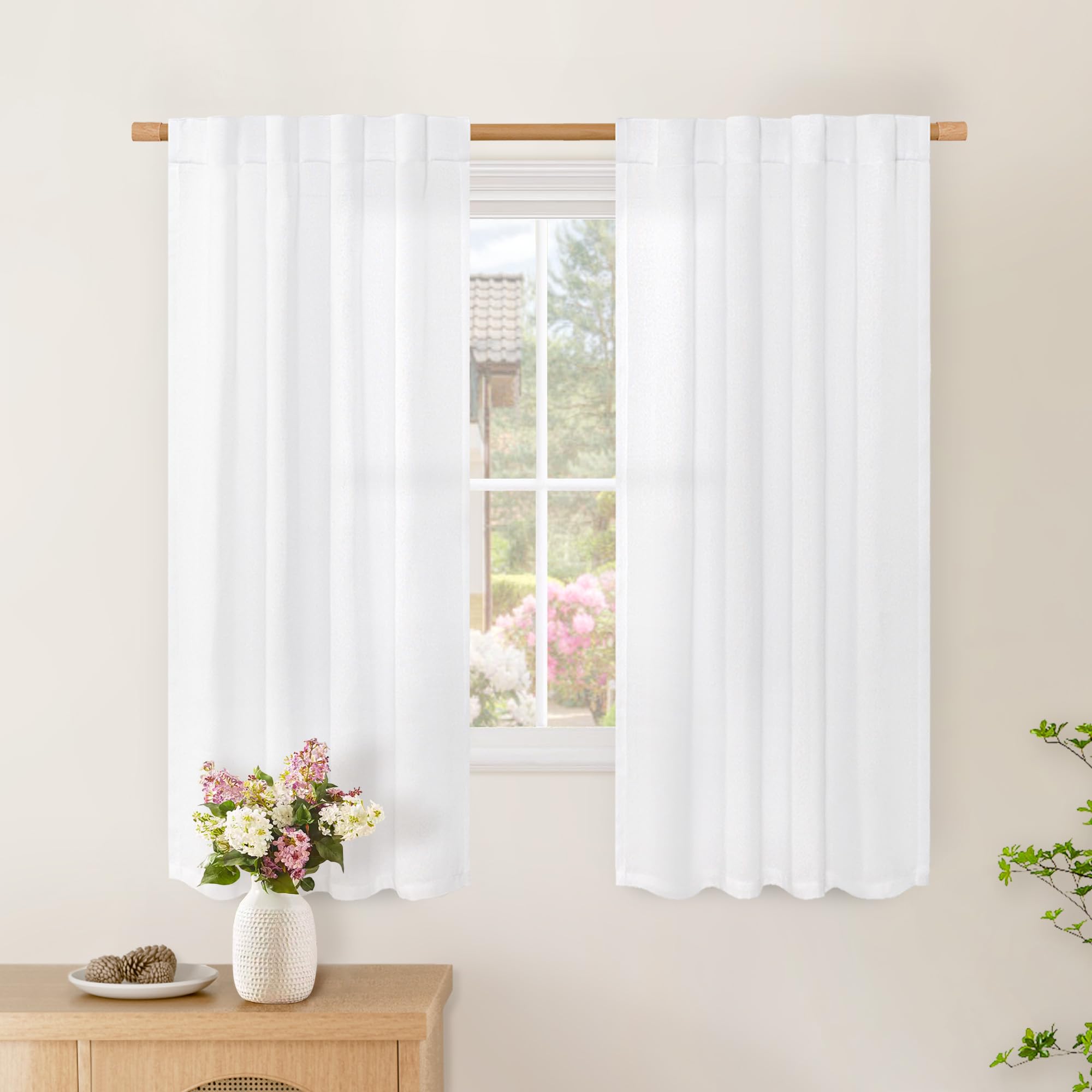 BGment Natural Linen Semi Sheer Curtains 96 Inch Length 2 Panels for Living Room, Beige Light Filtering Window Drapes with Rod Pocket Back Tab Extre Long for Dining Bedroom, 52 X 96 Inch