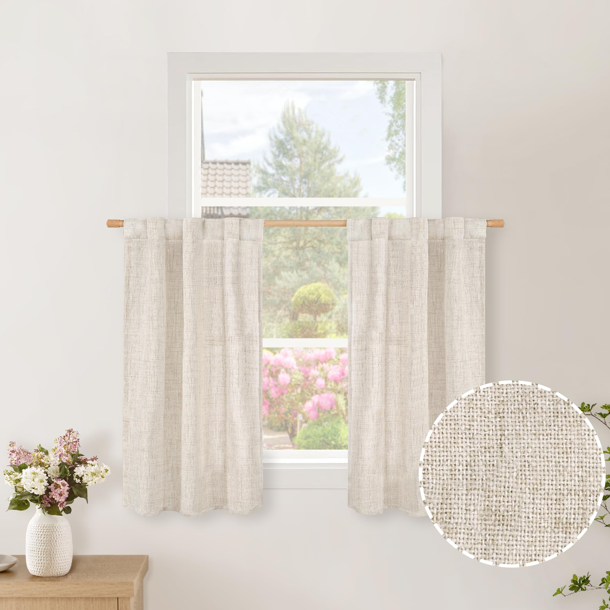 BGment Natural Linen Semi Sheer Curtains 96 Inch Length 2 Panels for Living Room, Beige Light Filtering Window Drapes with Rod Pocket Back Tab Extre Long for Dining Bedroom, 52 X 96 Inch