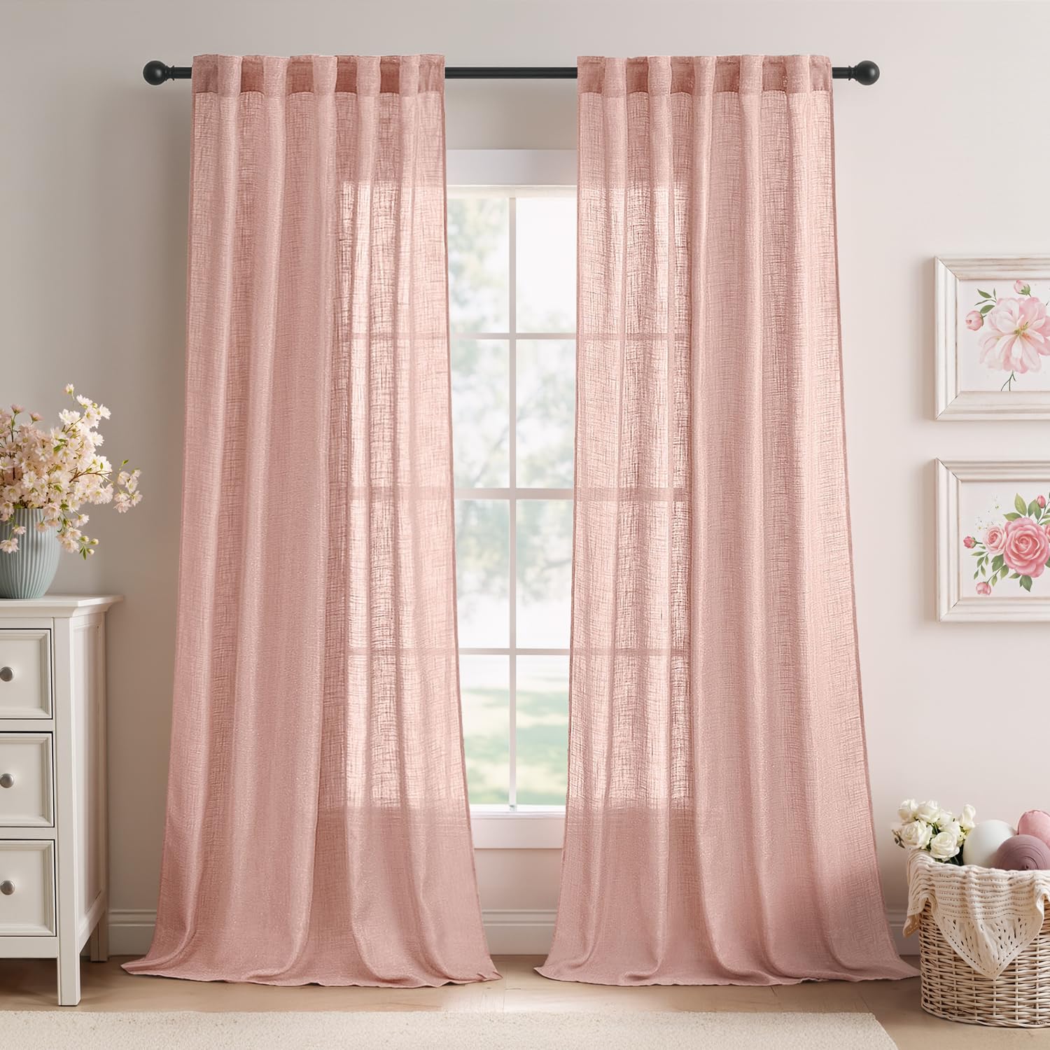 MIULEE Taupe Linen Curtains 84 Inch Length for Bedroom Living Room, Soft Thick Linen Textured Window Drapes Semi Sheer Light Filtering Back Tab Rod Pocket Burlap Look Farmhouse Country Decor, 2 Panels