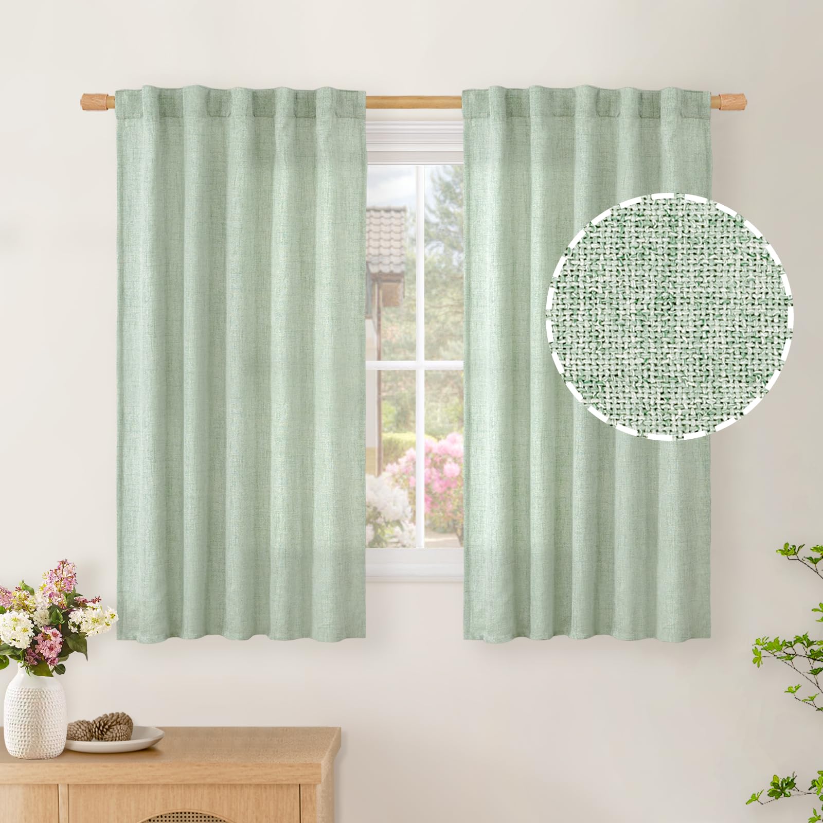BGment Natural Linen Semi Sheer Curtains 96 Inch Length 2 Panels for Living Room, Beige Light Filtering Window Drapes with Rod Pocket Back Tab Extre Long for Dining Bedroom, 52 X 96 Inch