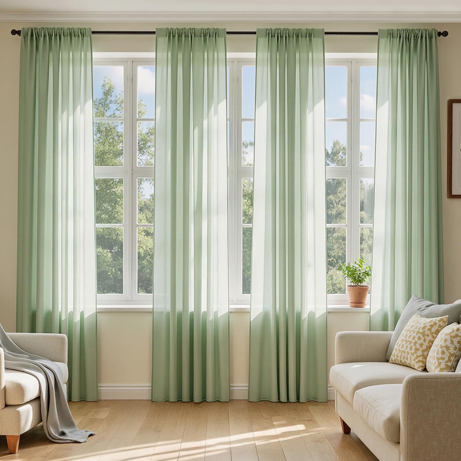 MIULEE Butter Cream Sheer Curtains 96 Inches Long, 4 Panels Set, Rod Pocket Voile Drapes Light Filtering and Semi Transparent, Elegant Window Treatments for Bedroom Living Room,42 x 96 Inches