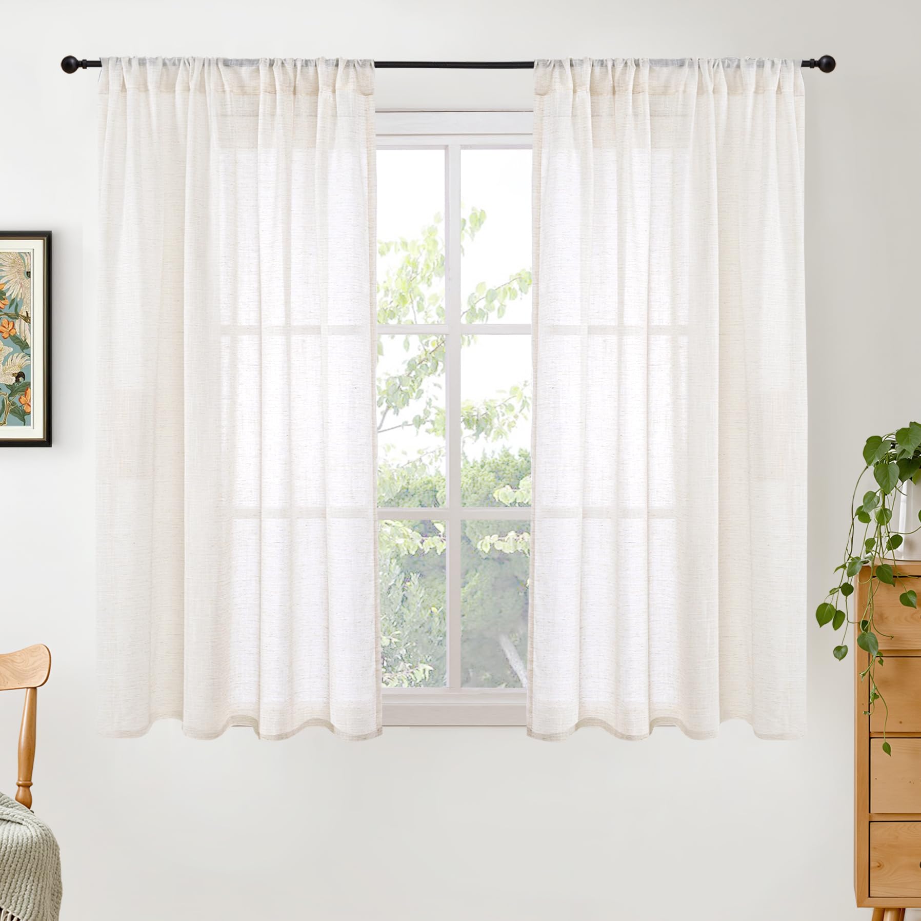 BGment 90 Inches Long Curtains Linen Semi Sheer, Light Filtering Window Treatments Drapes with Rod Pocket Lightweight for Living Room Bedroom, 2 Panels, 52 Inch Wide Each Panel