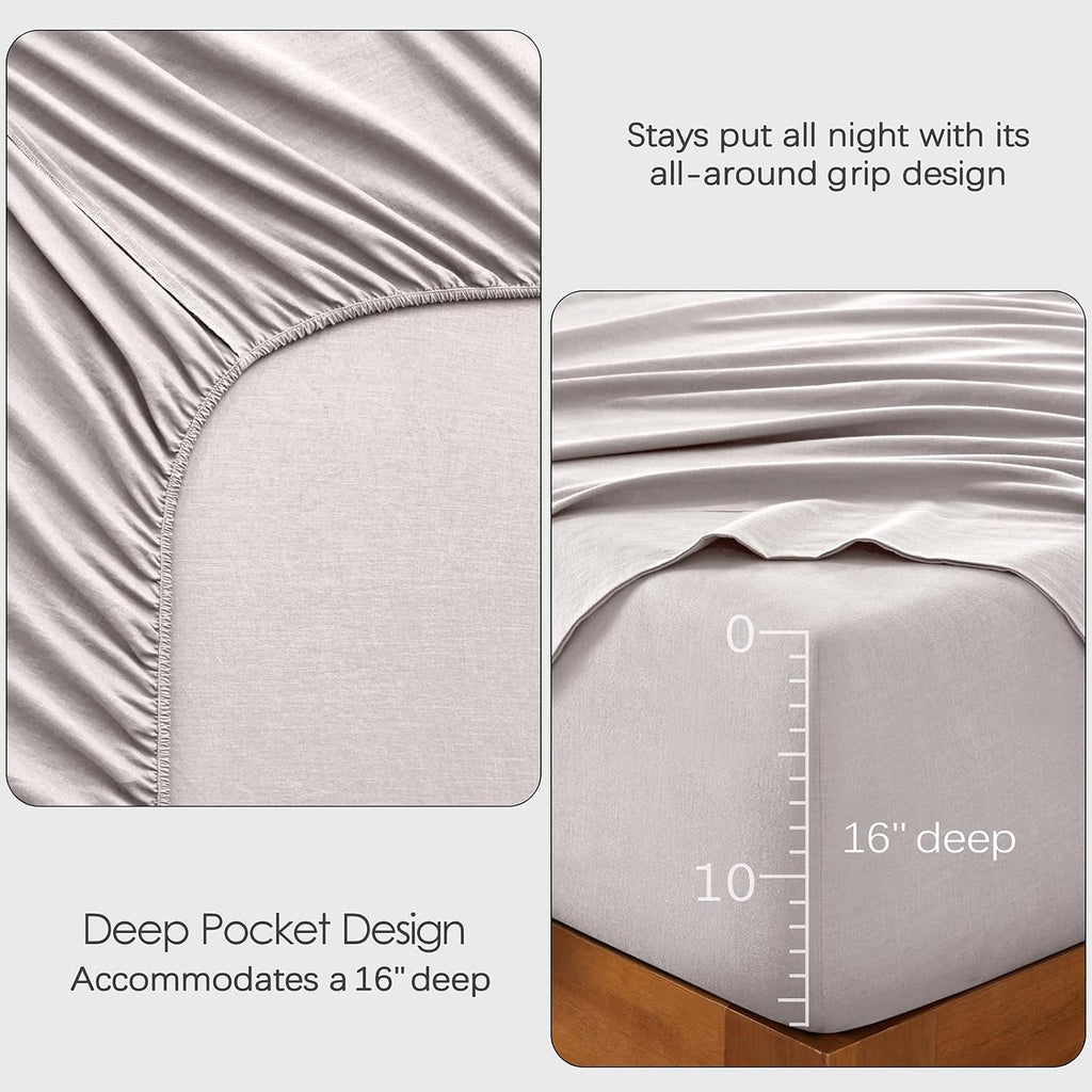 Queen French Linen 4-Piece Sheet Set, Breathable Deep Pocket Bedding