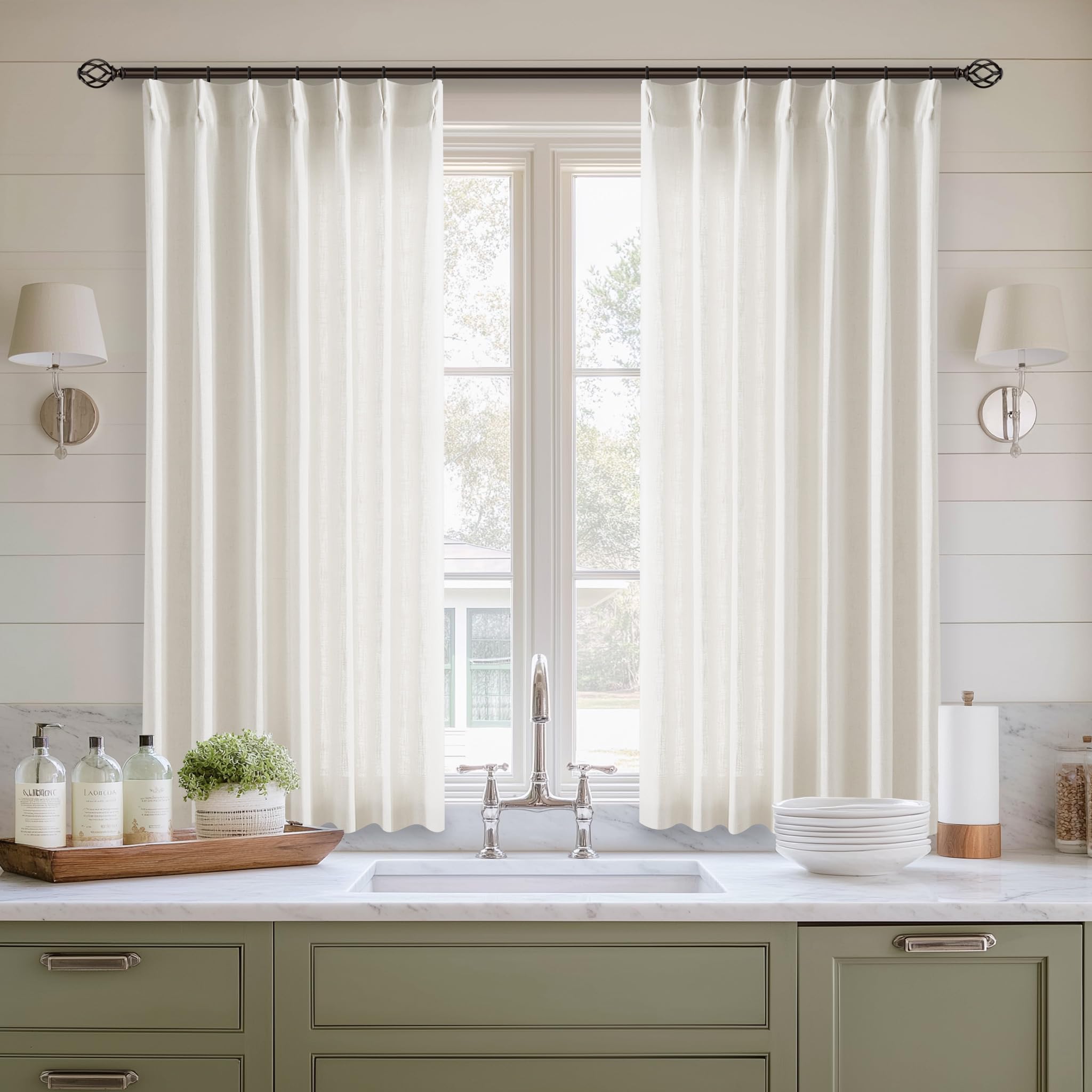 Dutch Cocoa Pinch Pleated Linen Curtains 84 Inches Long 60 Inch Width Linen Blend Light Filtering Window Curtains 84 Inch for Living Room Bedroom Patio Pinch Pleat Drapes Hooks Rings 1 Panel 60Wx84L