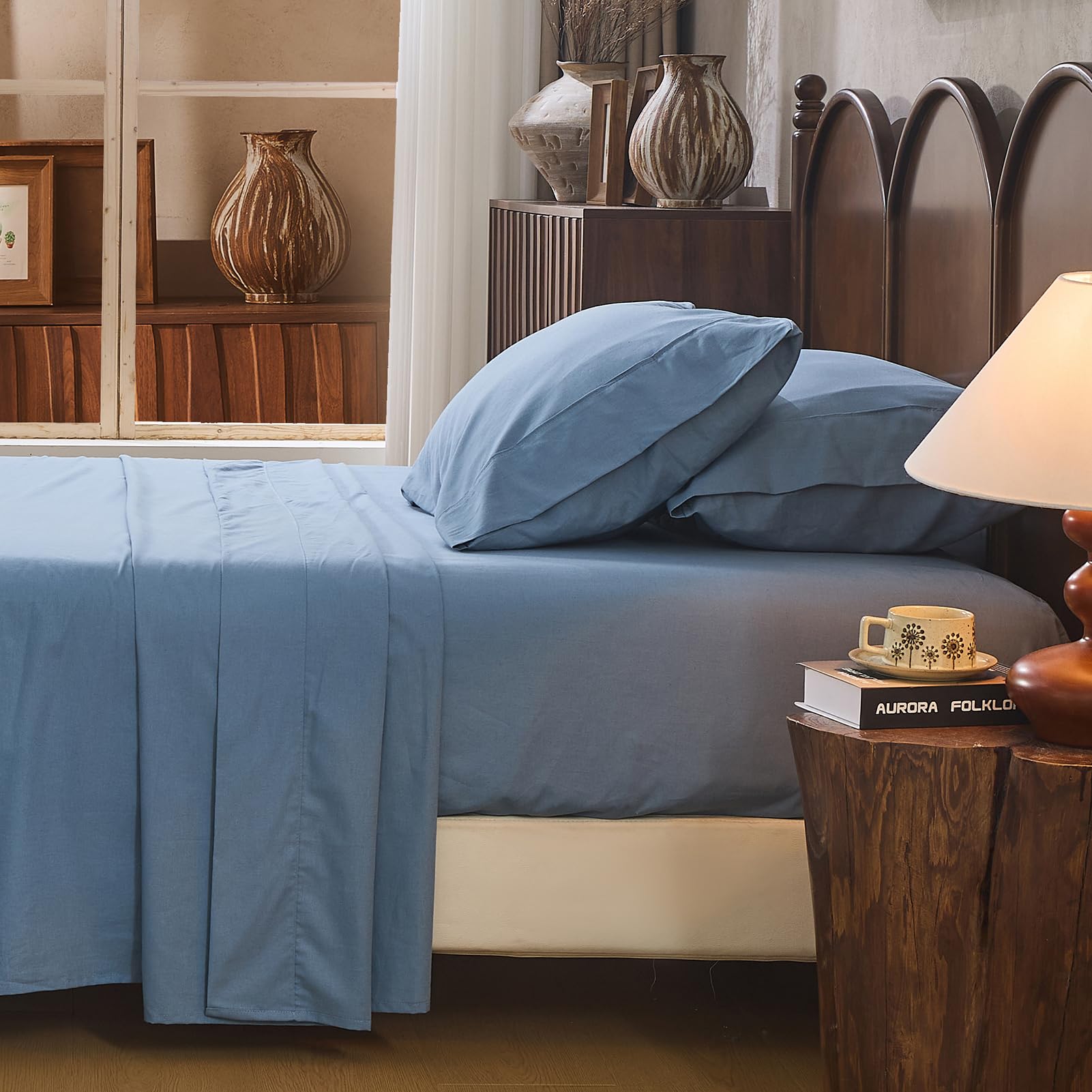 100% Linen Sheets Queen Size,Breathable & Durable 4-Piece Bed Flax Sheet Set,Soft All-Season Bedding for Hot Sleepers 16" Deep Pocket Oeko-TEX Certified,（Queen, Grey）